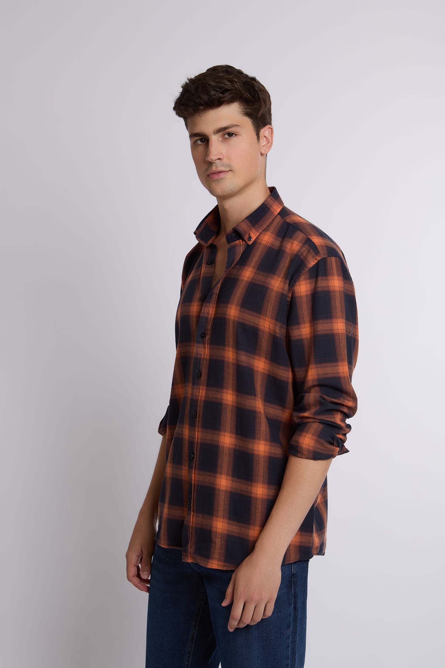 Men Shirt Regular Fit Cotton Long SleevesBeige