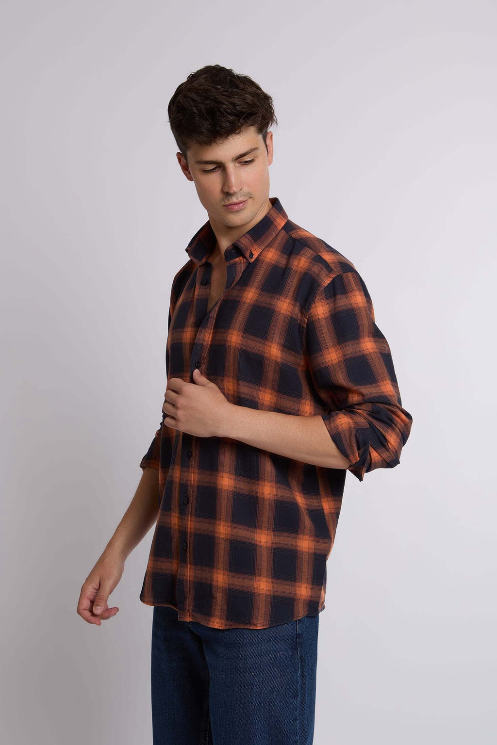 Men Shirt Regular Fit Cotton Long SleevesBeige