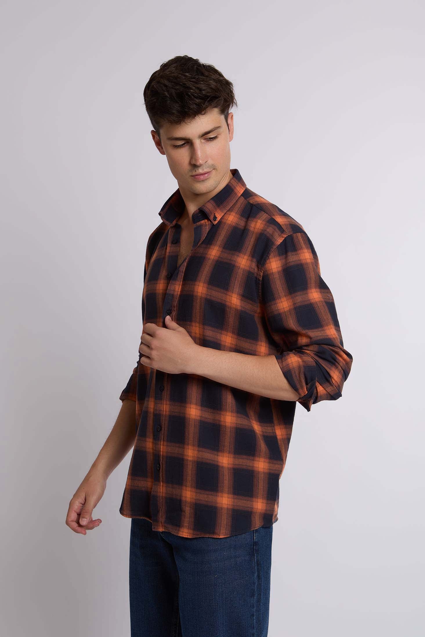 Men Shirt Regular Fit Cotton Long SleevesBeige