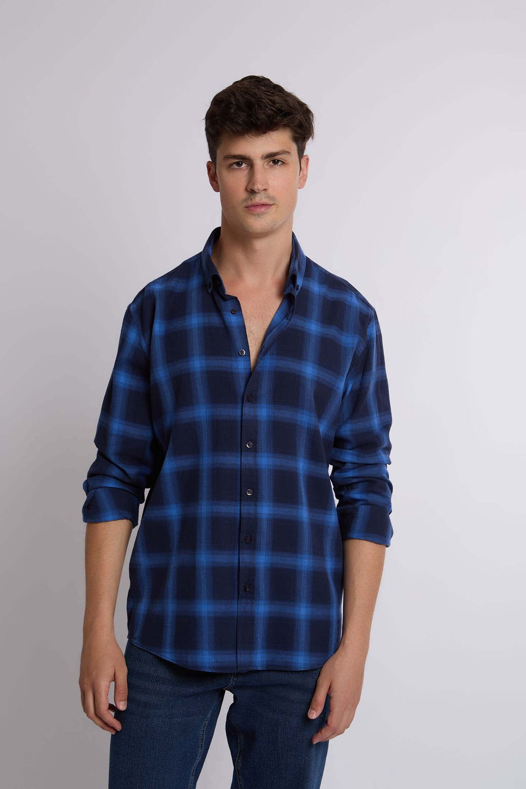 Men Polo Regular Fit Cotton Long Sleeves Navy