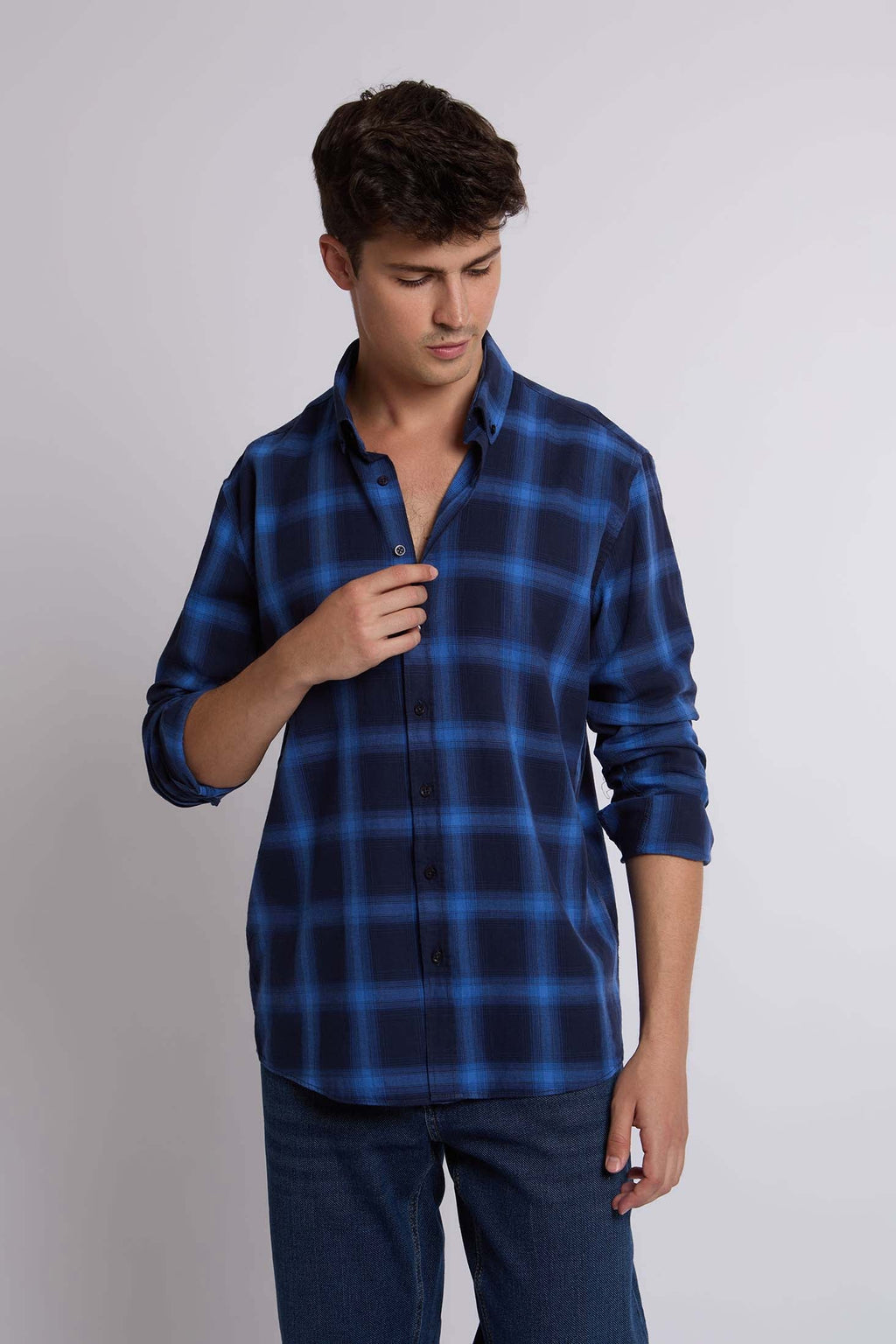 Men Polo Regular Fit Cotton Long Sleeves Navy