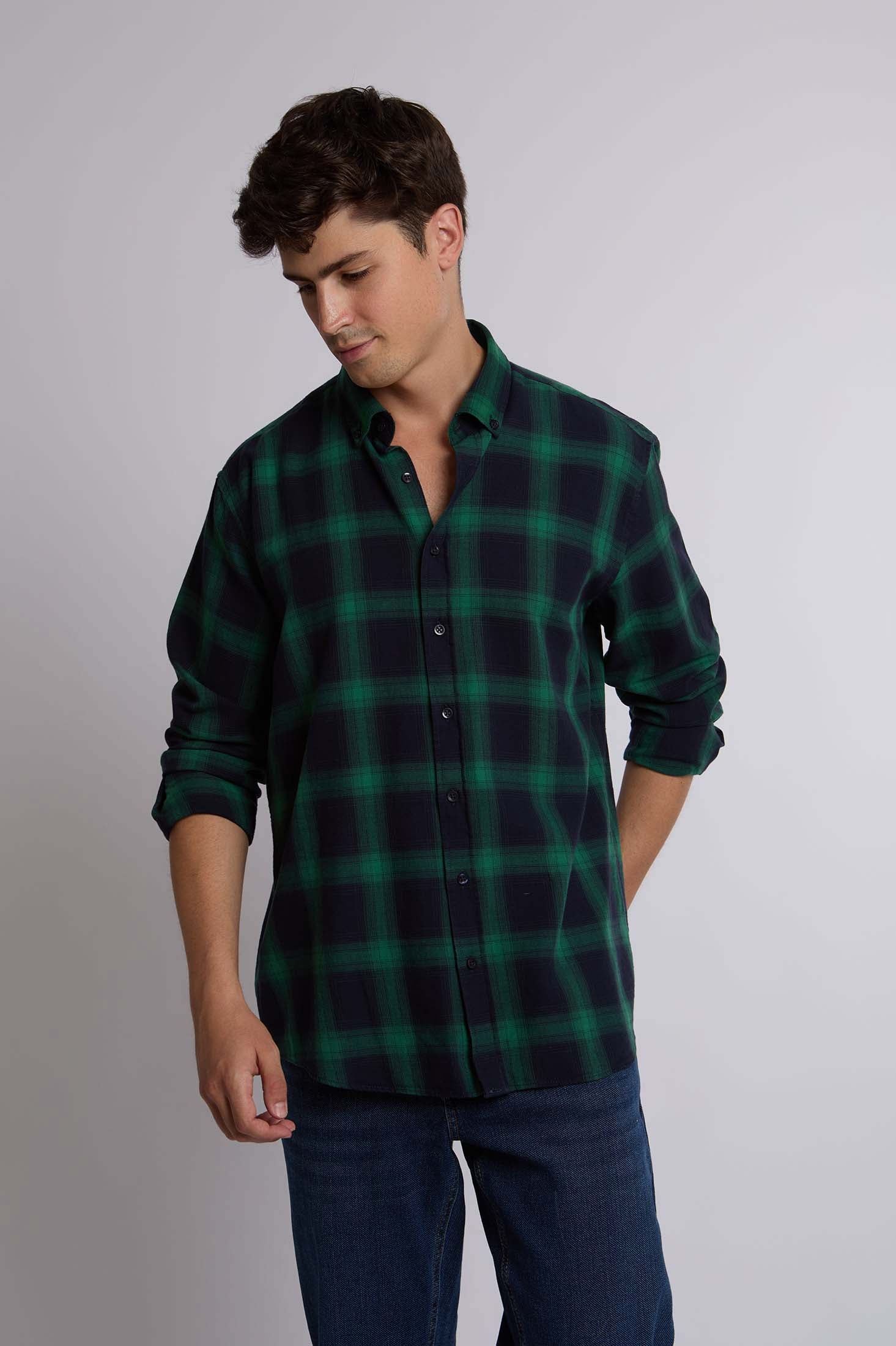 Men Shirt Regular Fit Cotton  Long Sleeve Beige