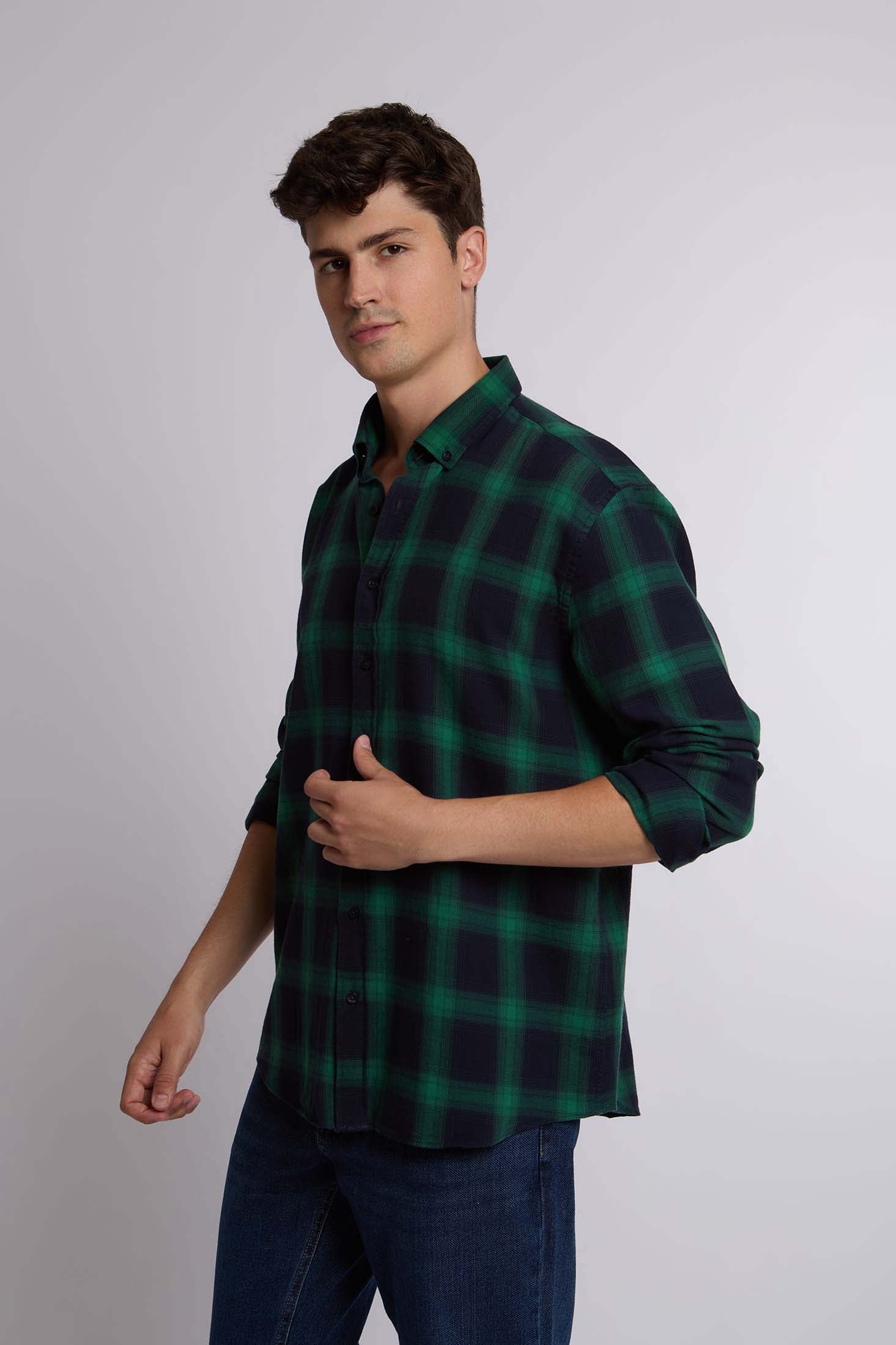 Men Shirt Regular Fit Cotton  Long Sleeve Beige