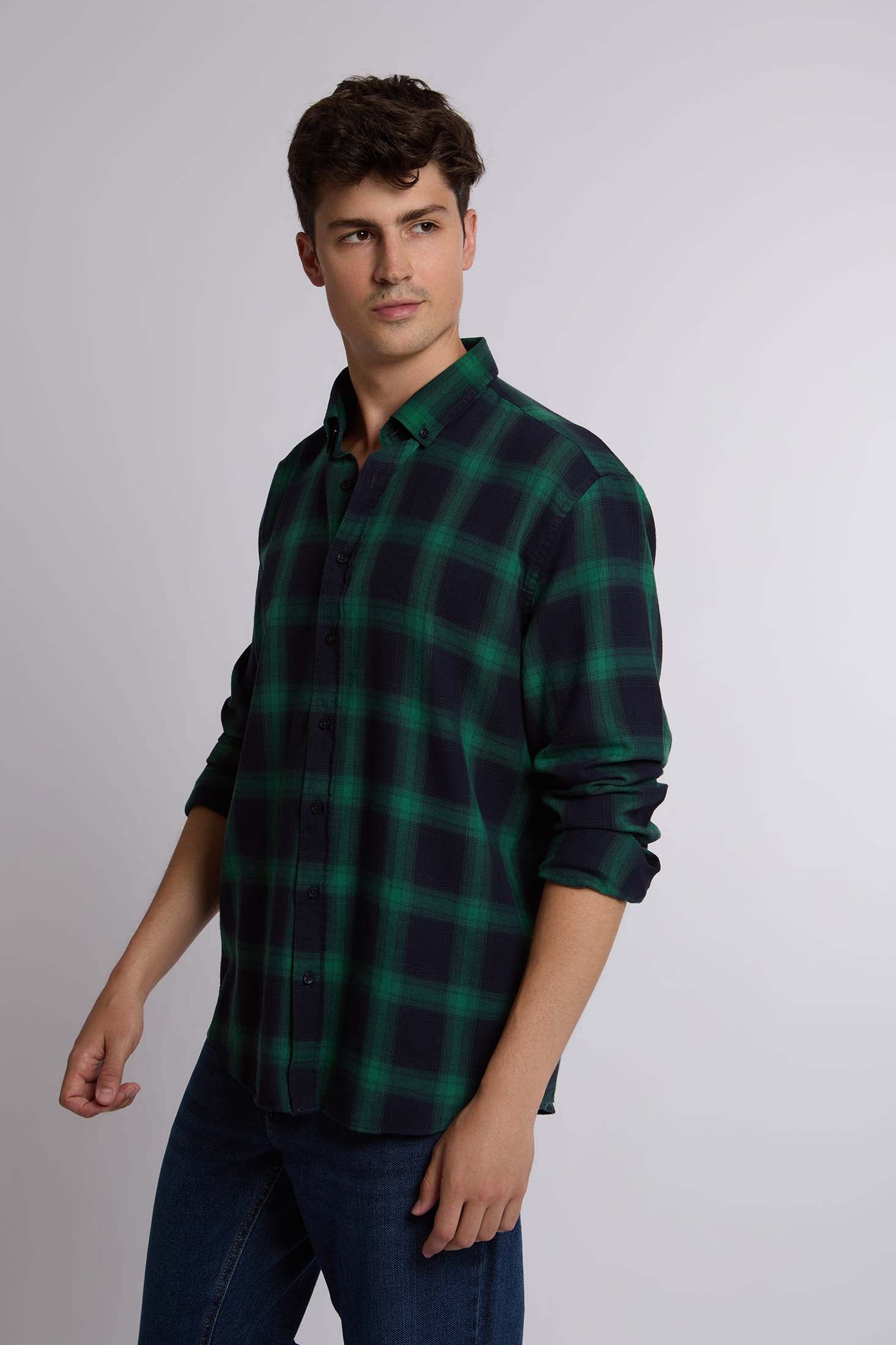 Men Shirt Regular Fit Cotton  Long Sleeve Beige