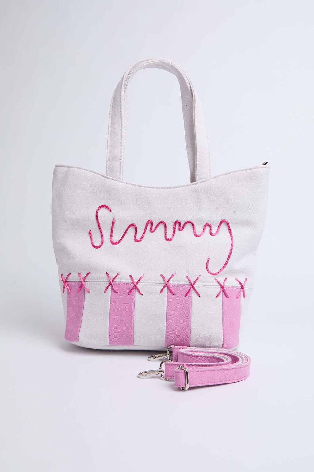 Women Bag  Two Tone Tote With Embroidered Pink