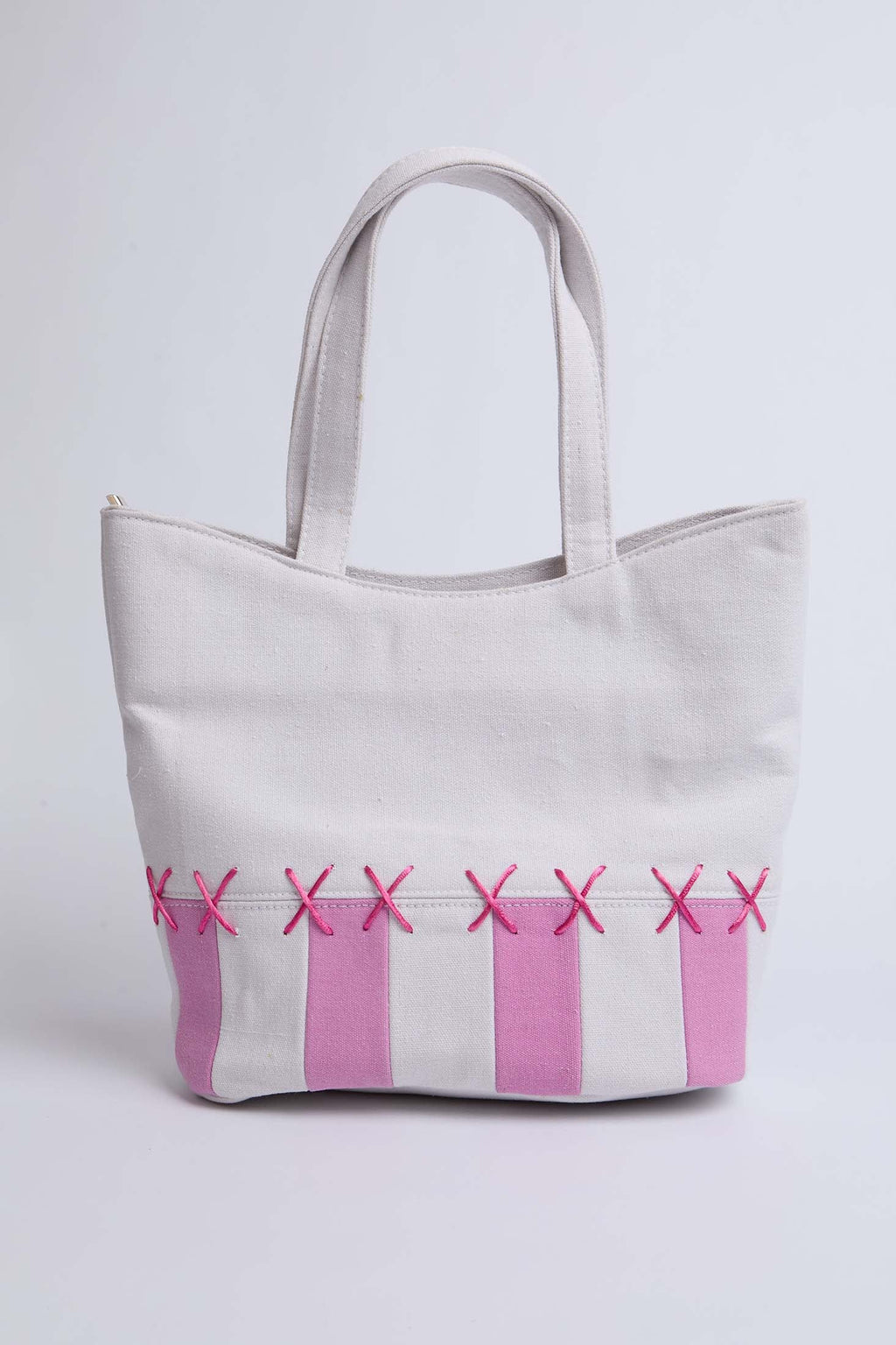 Women Bag  Two Tone Tote With Embroidered Pink