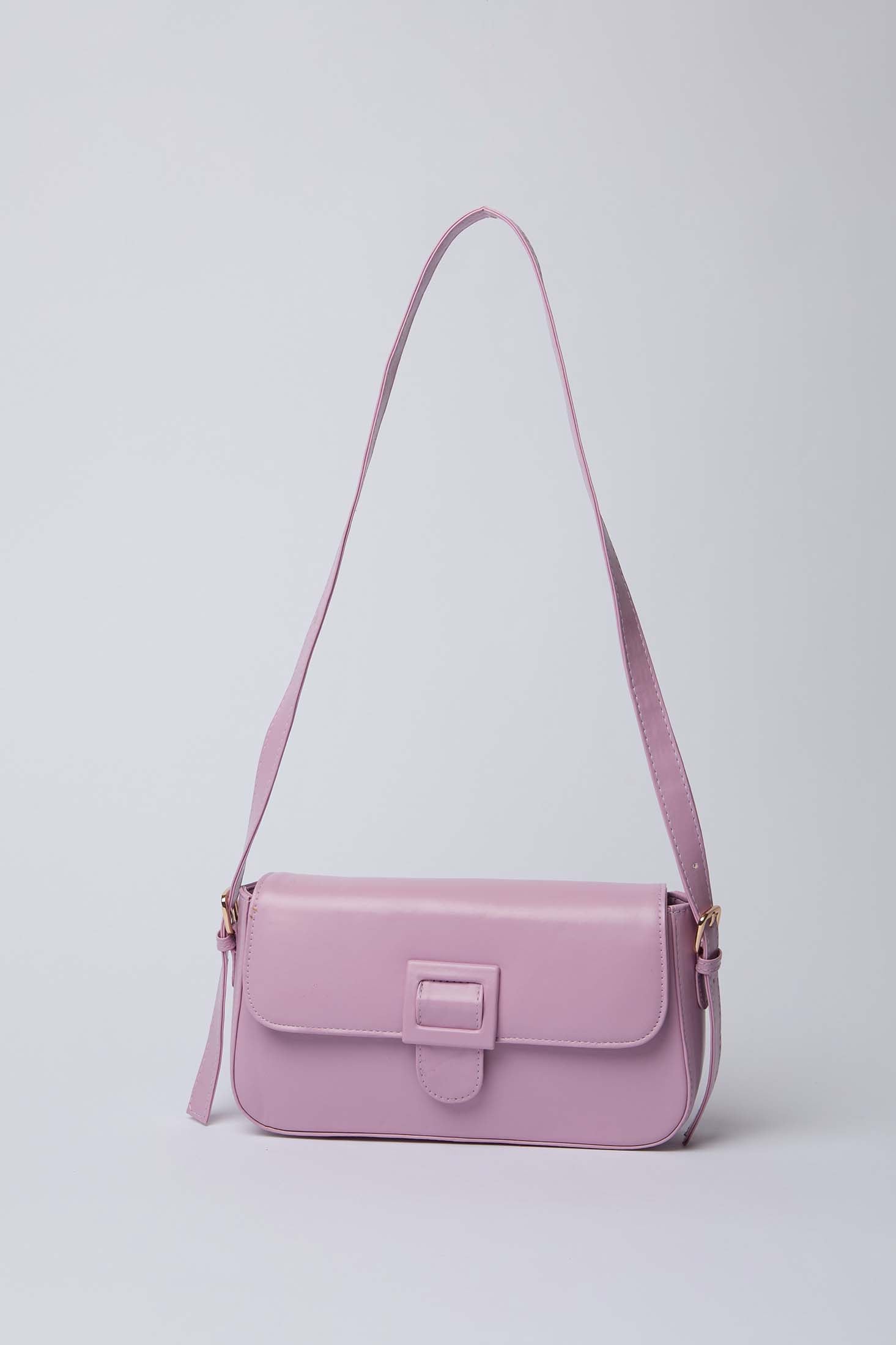 Women-Bag  Faux LeatherWoWomen With Front Buckel And Adjustable Shoulder Strap 24*13*6.5 CM Purple