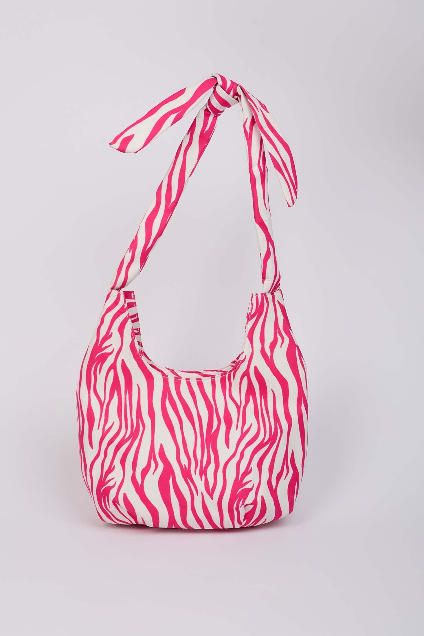 Women Bag Zebra Stripe Shoulder Fuchsia/White