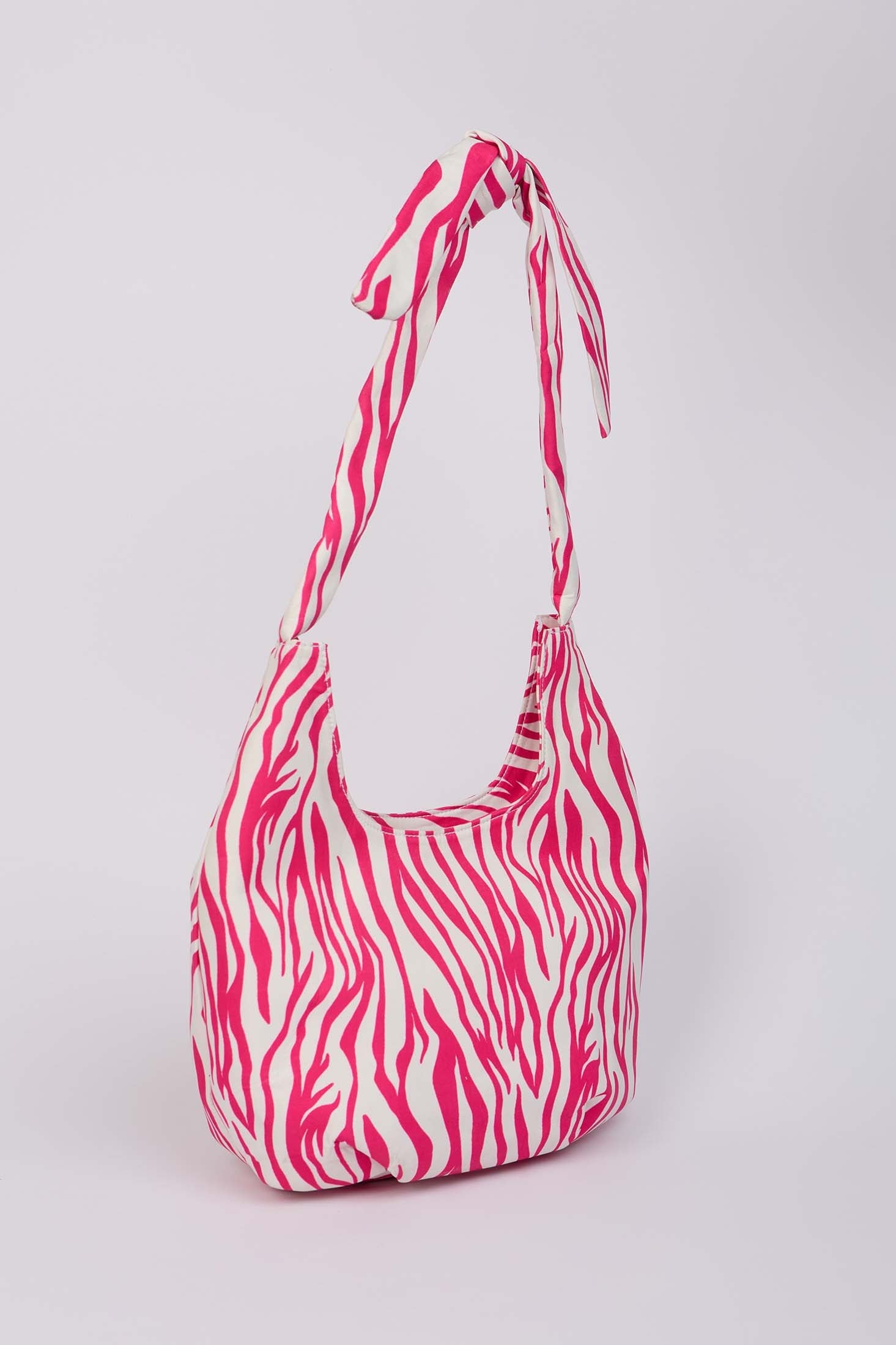 Women Bag Zebra Stripe Shoulder Fuchsia/White