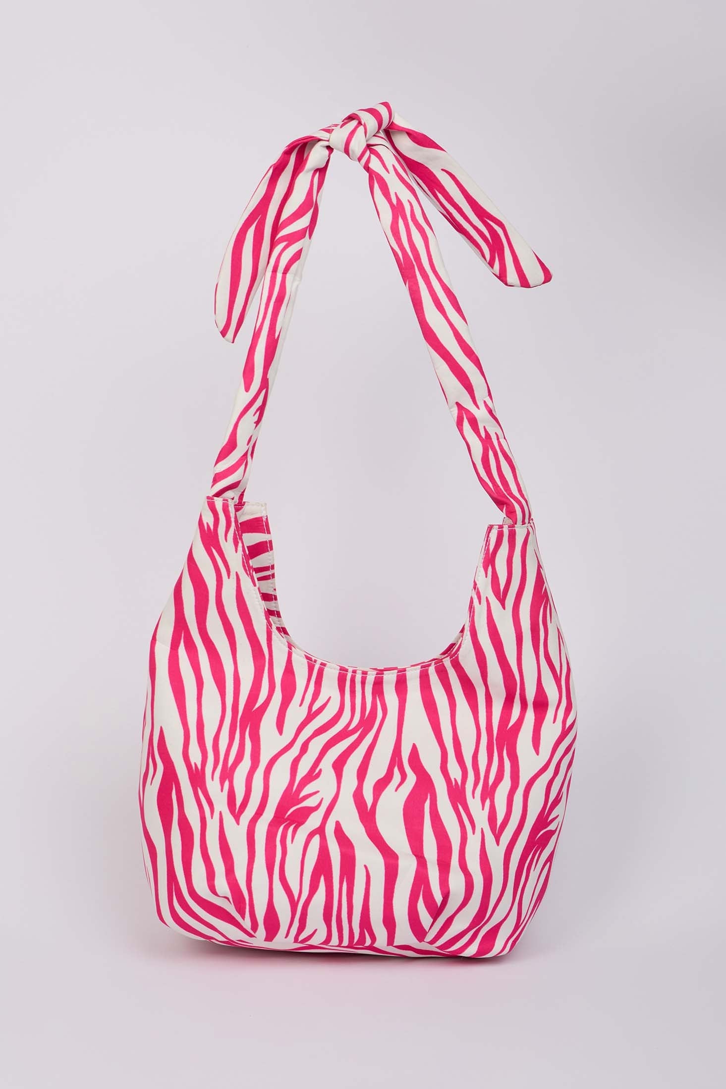 Women Bag Zebra Stripe Shoulder Fuchsia/White