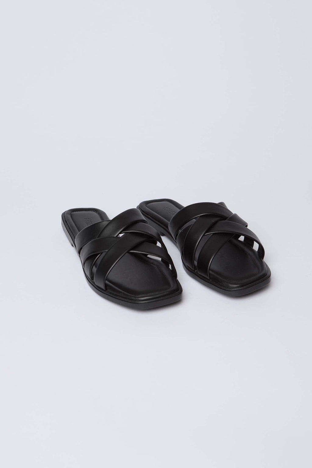 Women-Shoes  Faux Leather Slip-On Slippers With Peep Toe Black