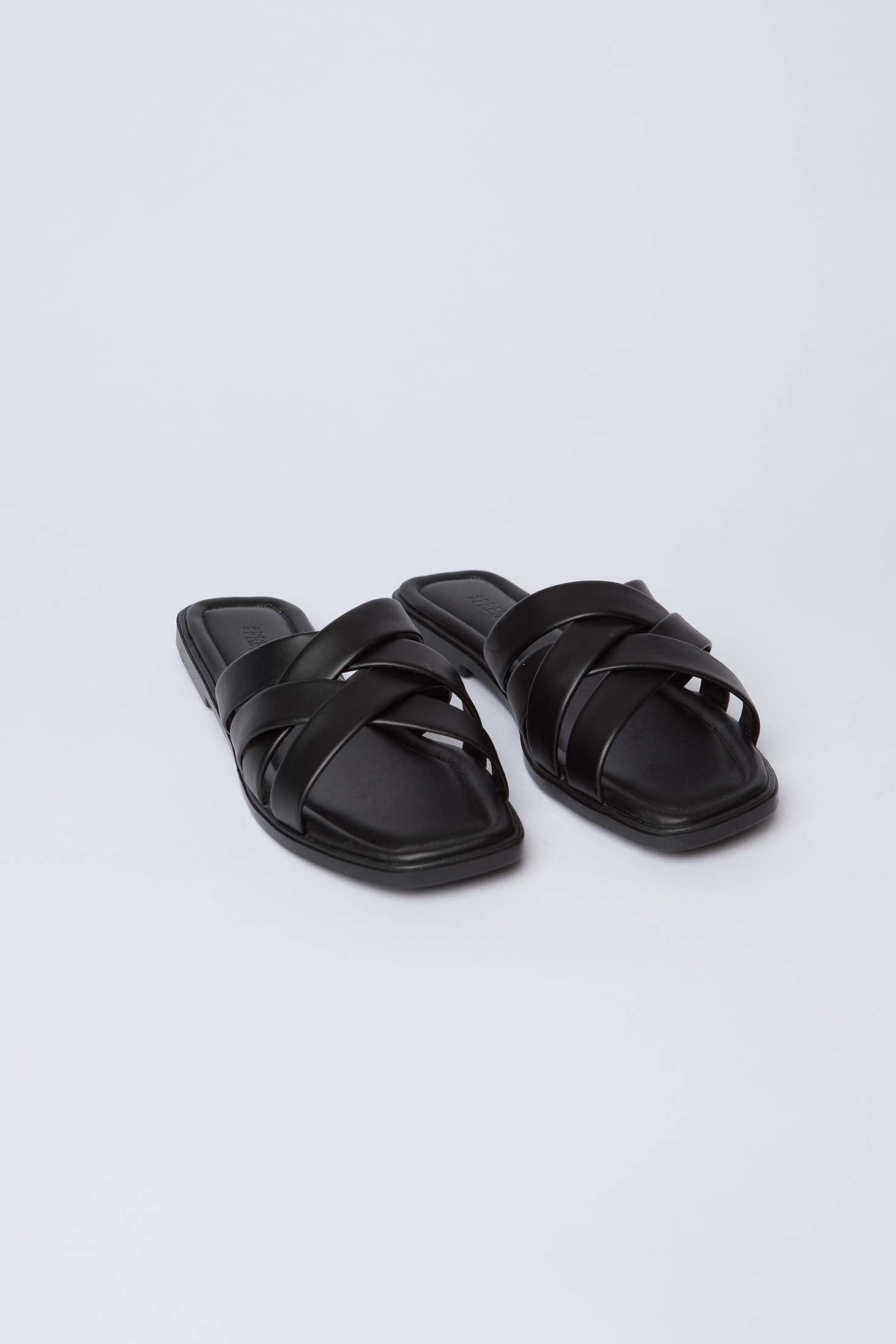 Women-Shoes  Faux Leather Slip-On Slippers With Peep Toe Black