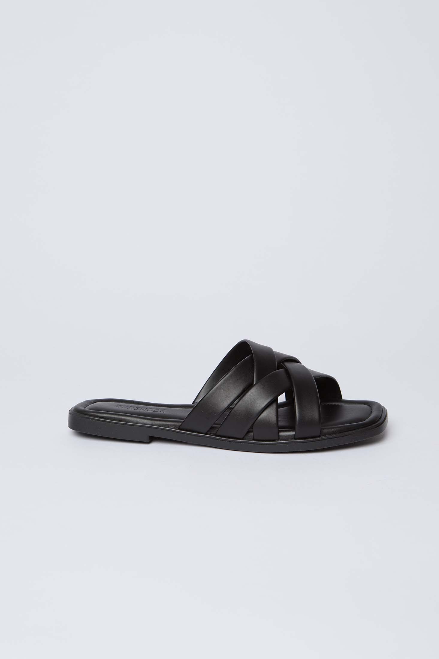 Women-Shoes  Faux Leather Slip-On Slippers With Peep Toe Black