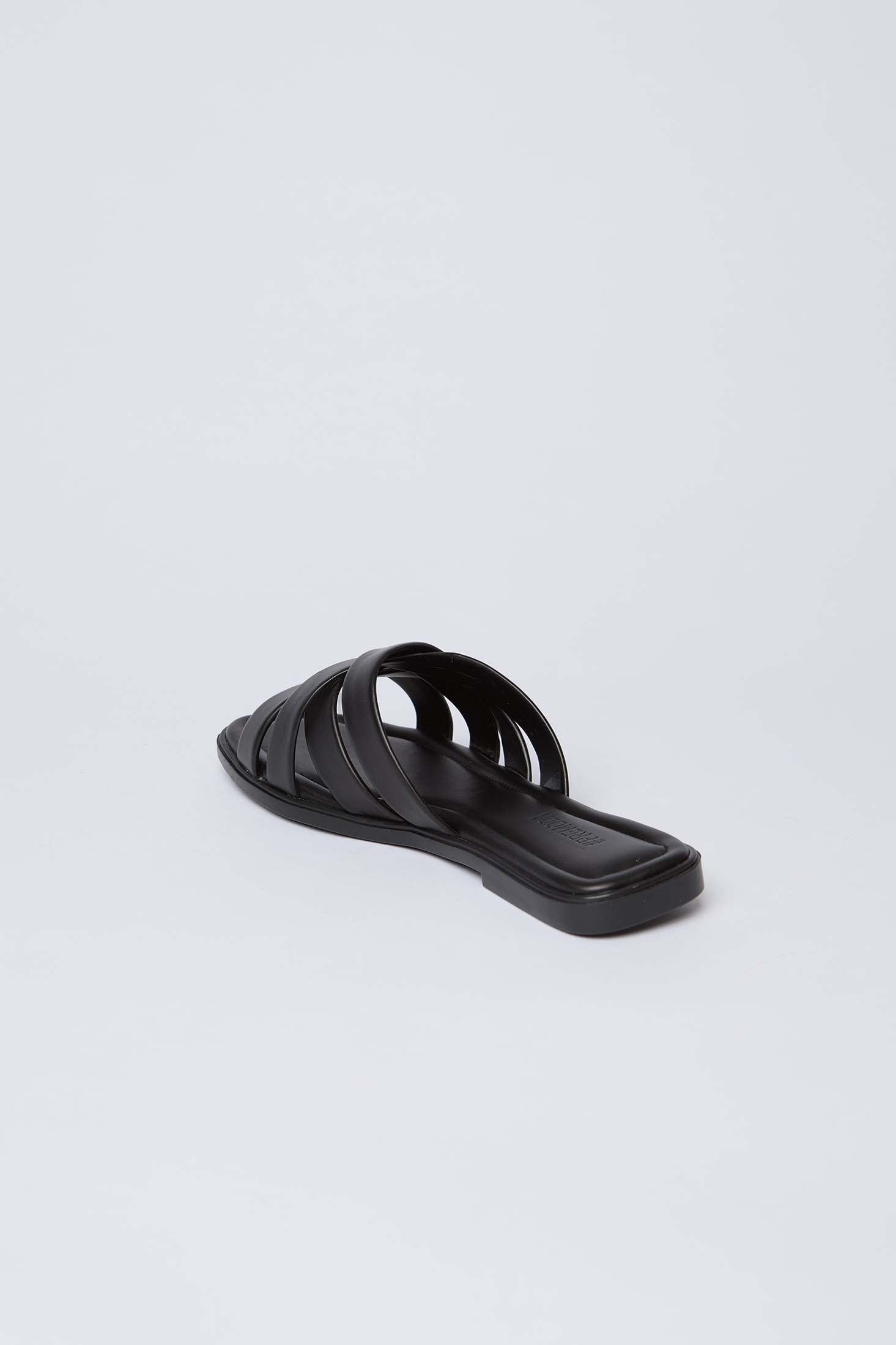 Women-Shoes  Faux Leather Slip-On Slippers With Peep Toe Black