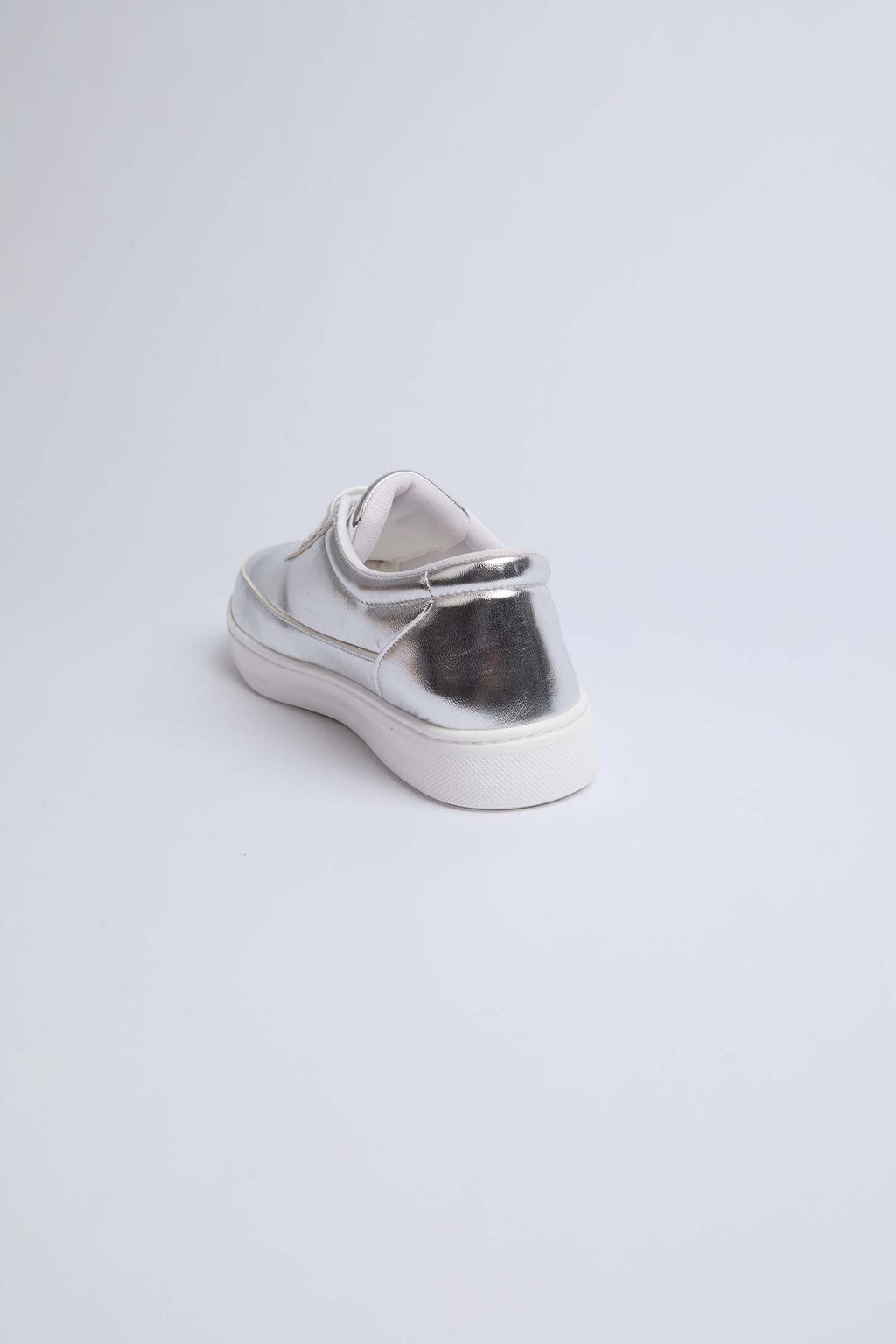 Women-Shoes Faux Leather Lace-Up Sneakers Silver