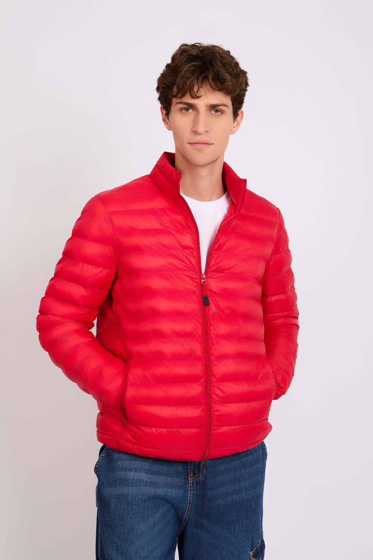 Men Basic Puffer Jacket red