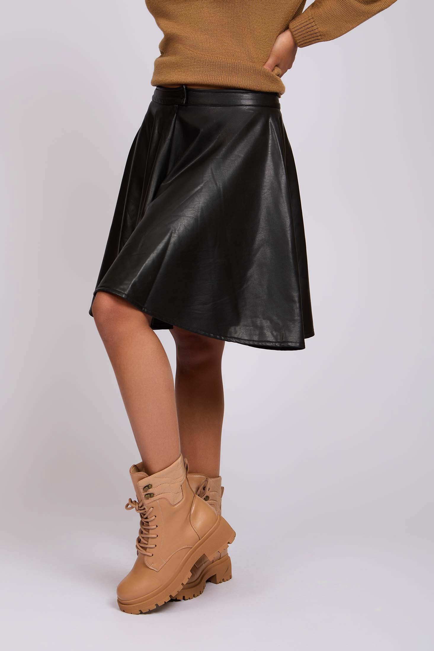 Women Skirt Circle Leather Black
