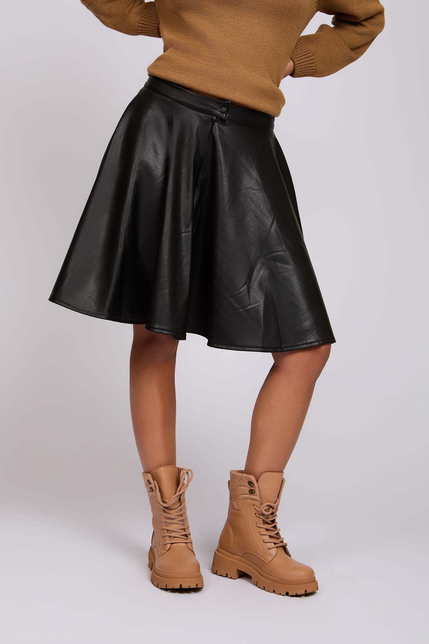 Women Skirt Circle Leather Black