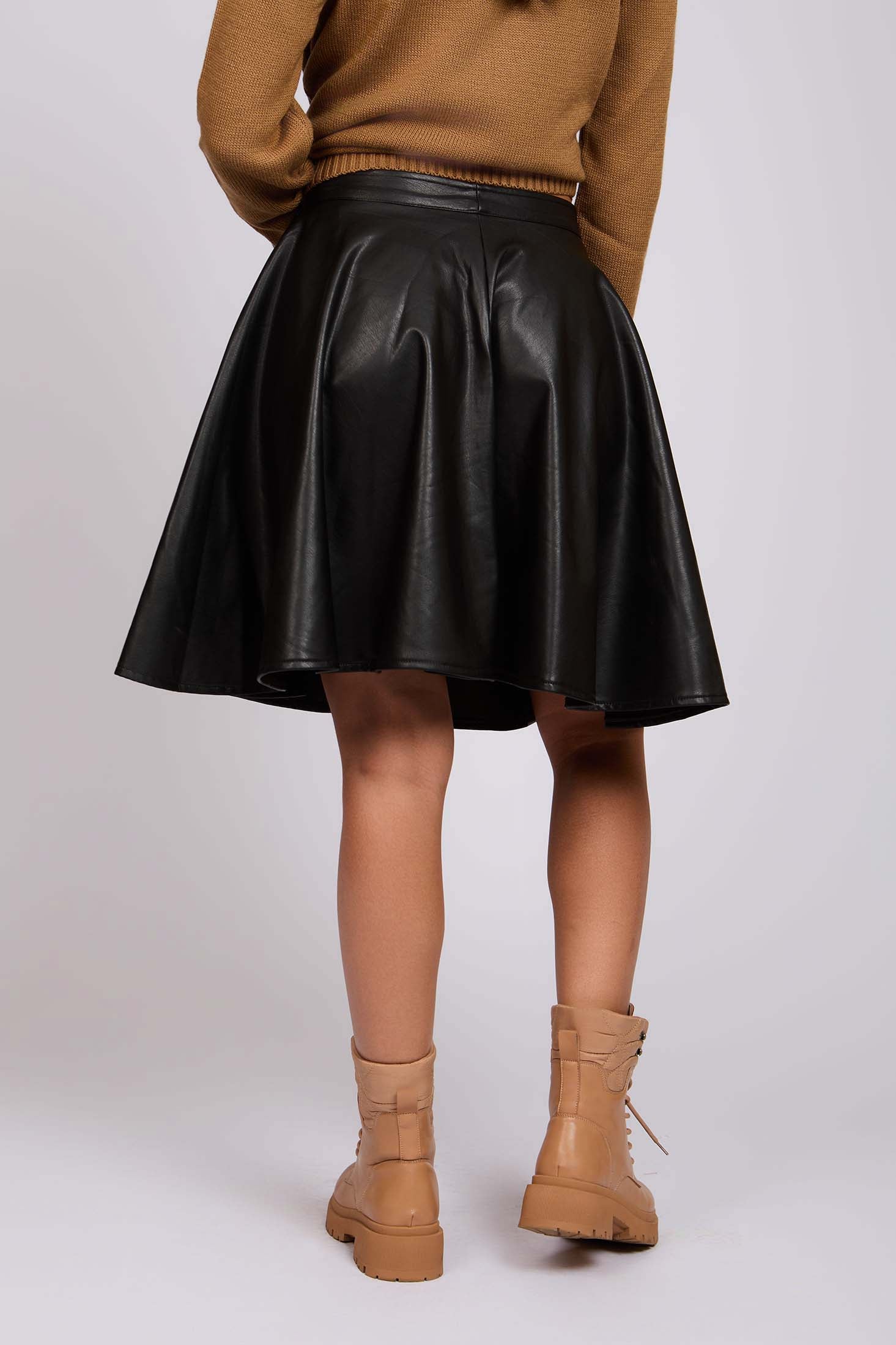Women Skirt Circle Leather Black