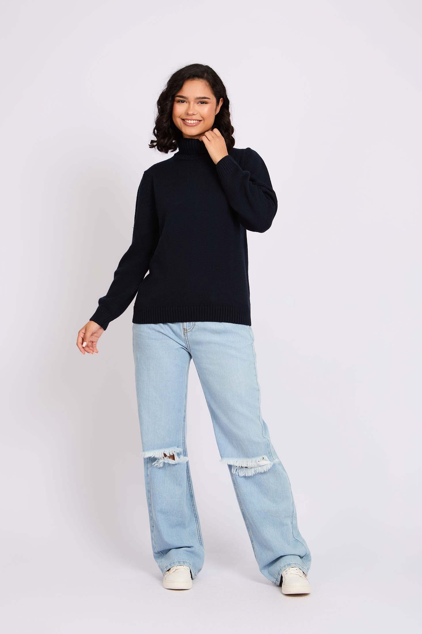 Women Pullover  Neck Regular Fit Navy