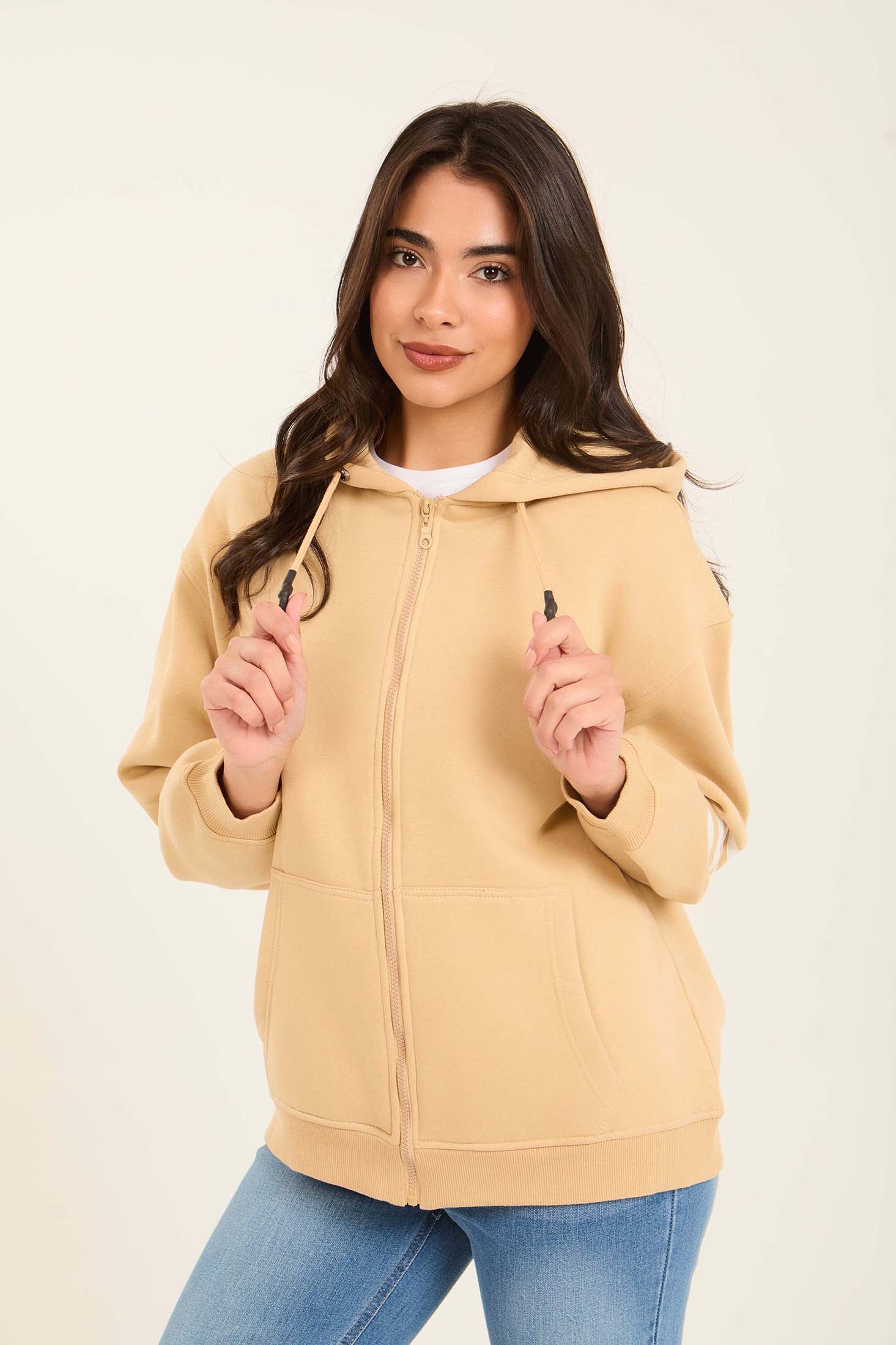 Women Sweat Jacket  Loose Beige