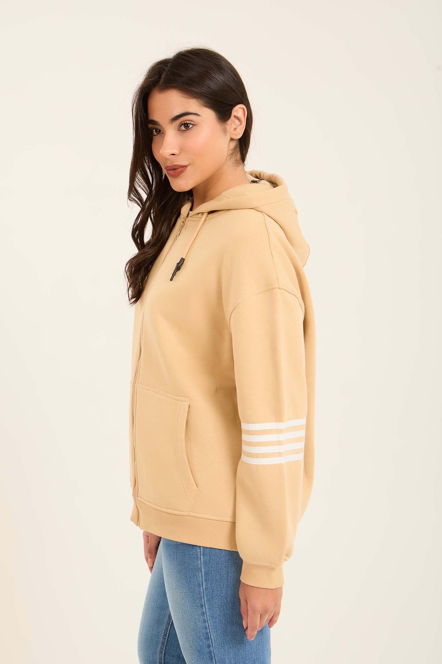 Women Sweat Jacket  Loose Beige