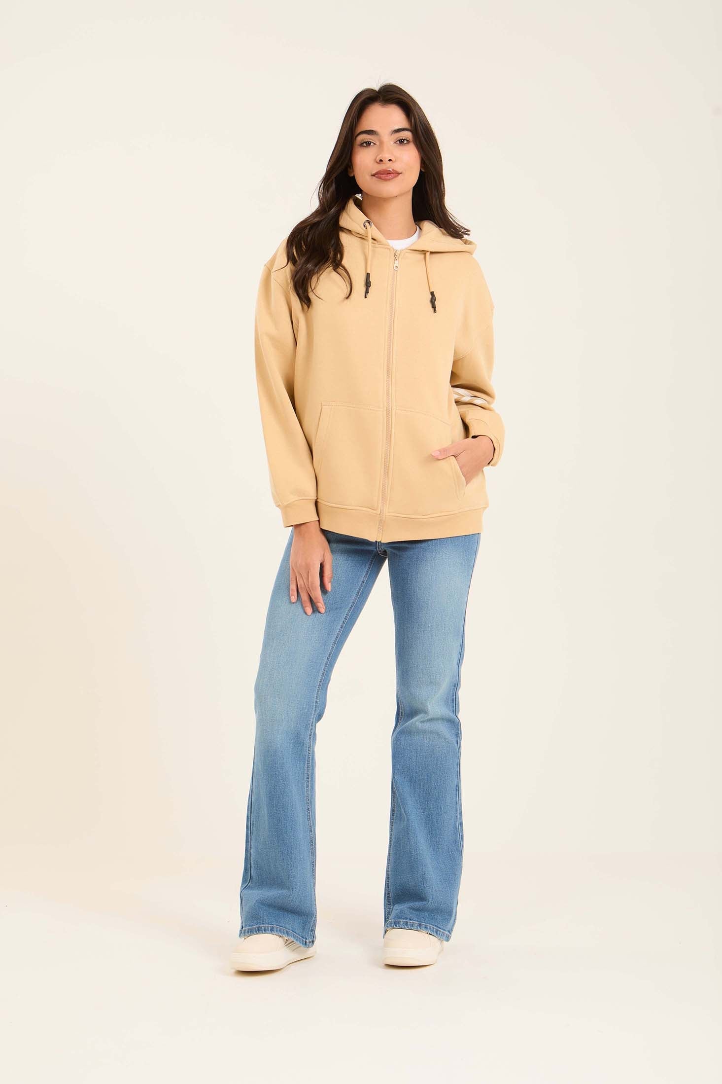 Women Sweat Jacket  Loose Beige