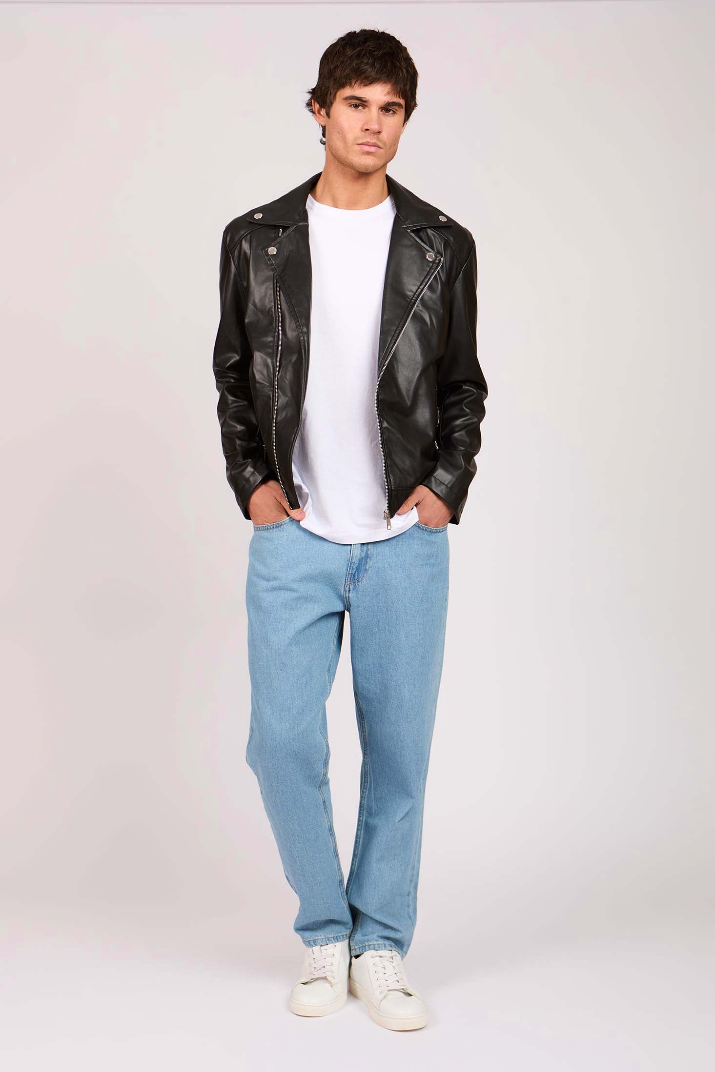 Men Biker Leather Jacket Black