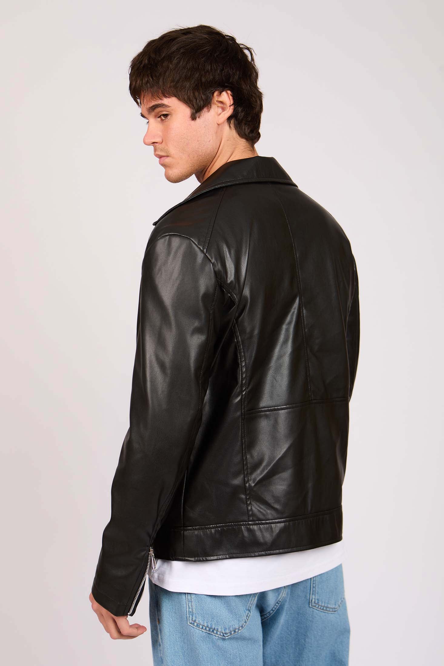 Men Biker Leather Jacket Black