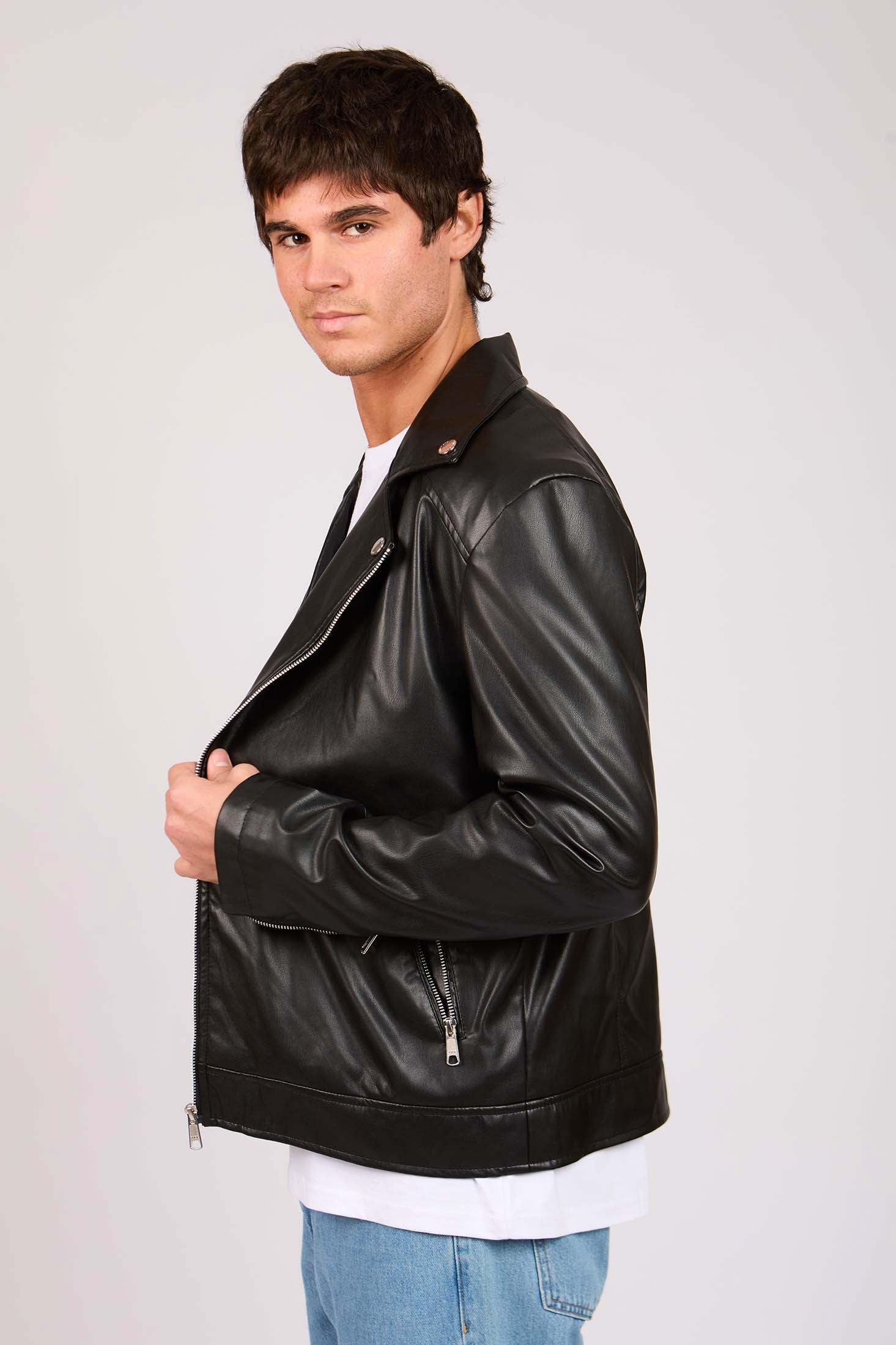 Men Biker Leather Jacket Black