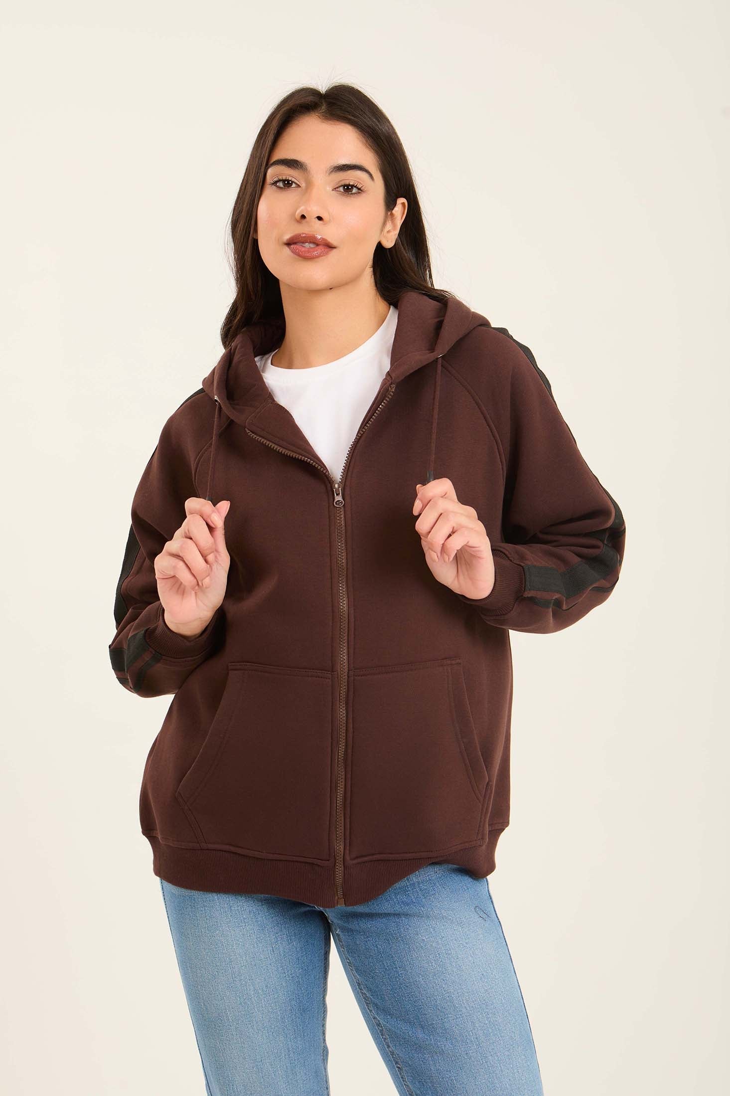 Women Sweat Jacket  Loose Brown