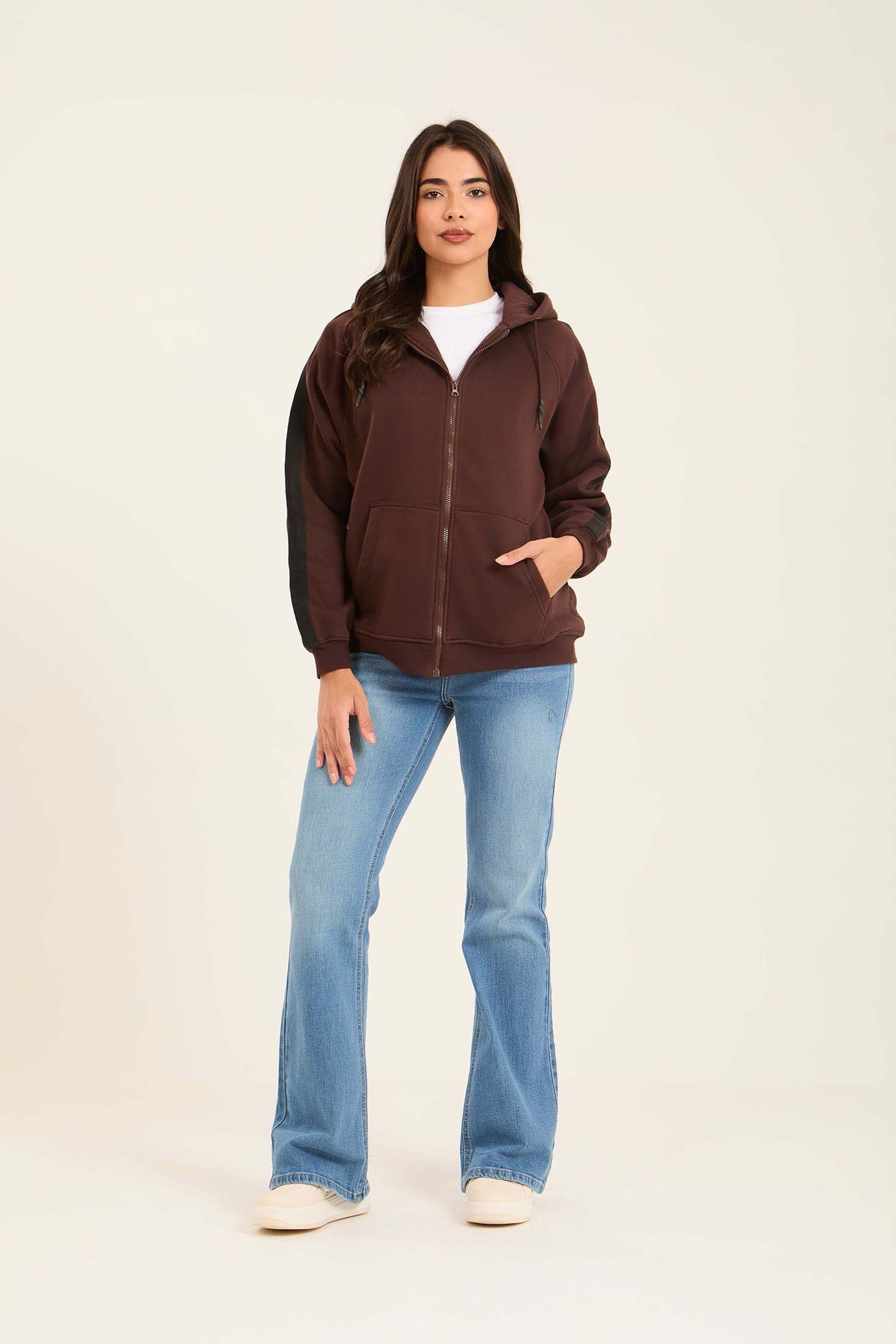 Women Sweat Jacket  Loose Brown