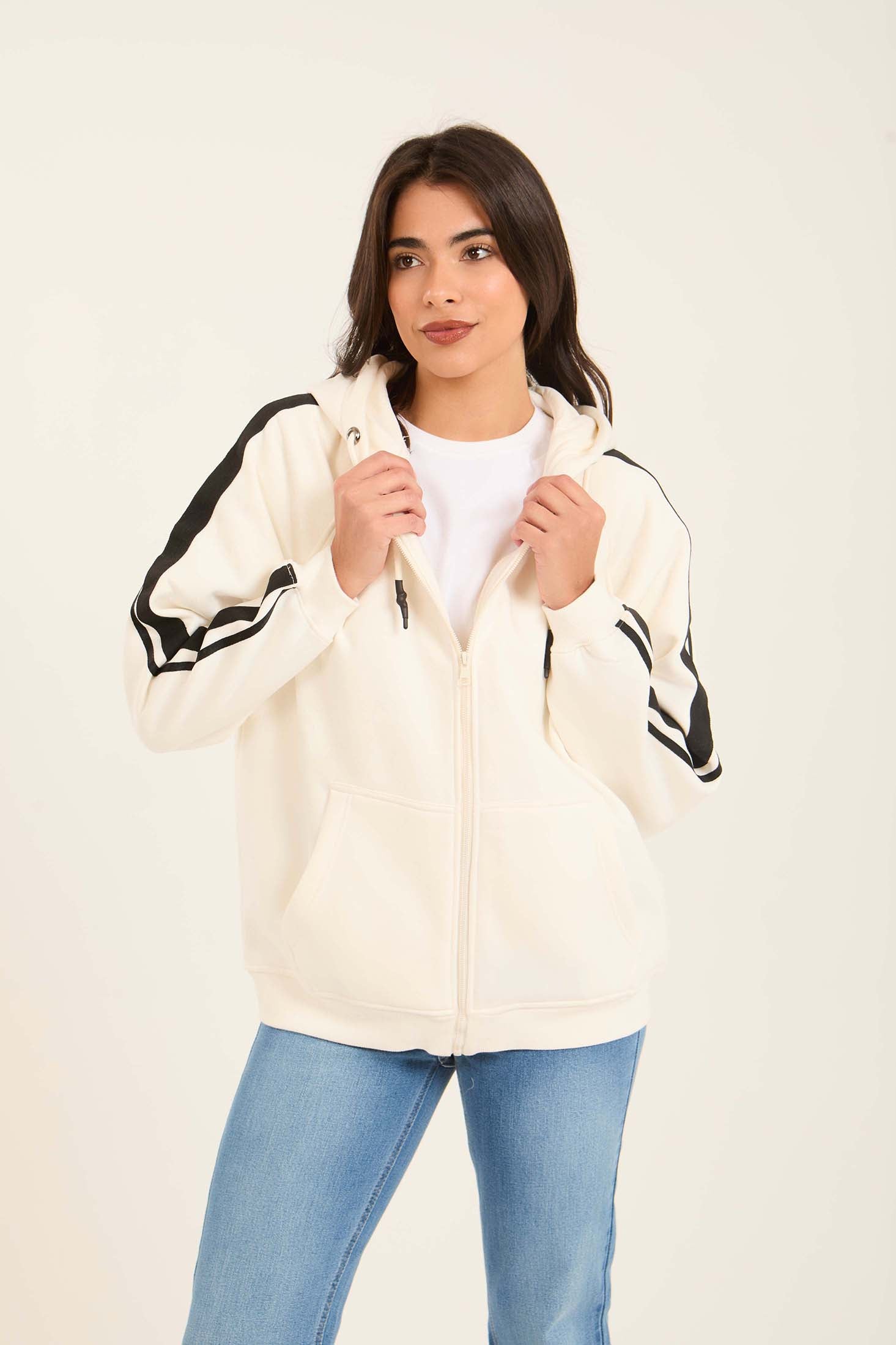 Women Sweat Jacket  Loose Off White