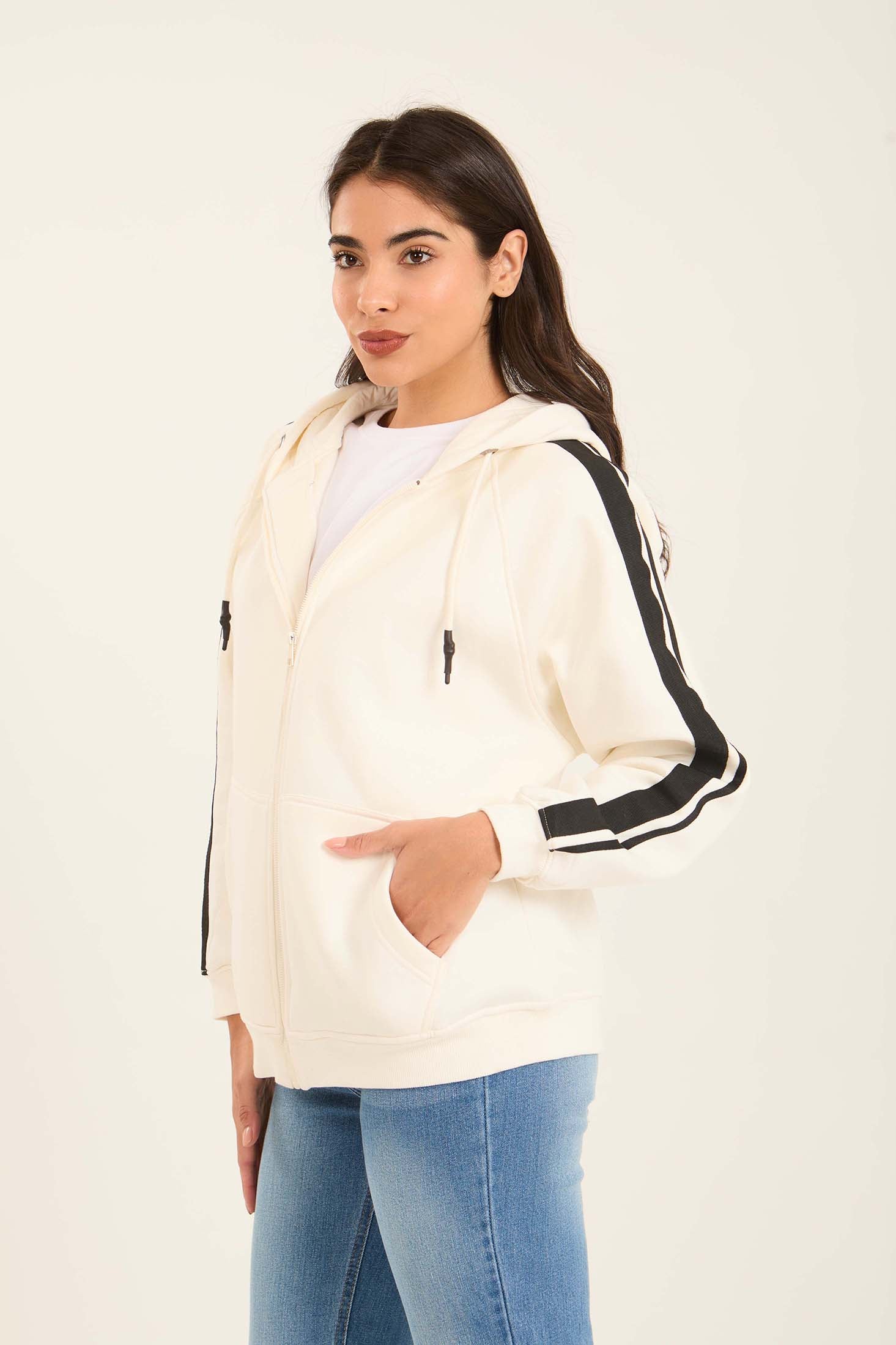 Women Sweat Jacket  Loose Off White