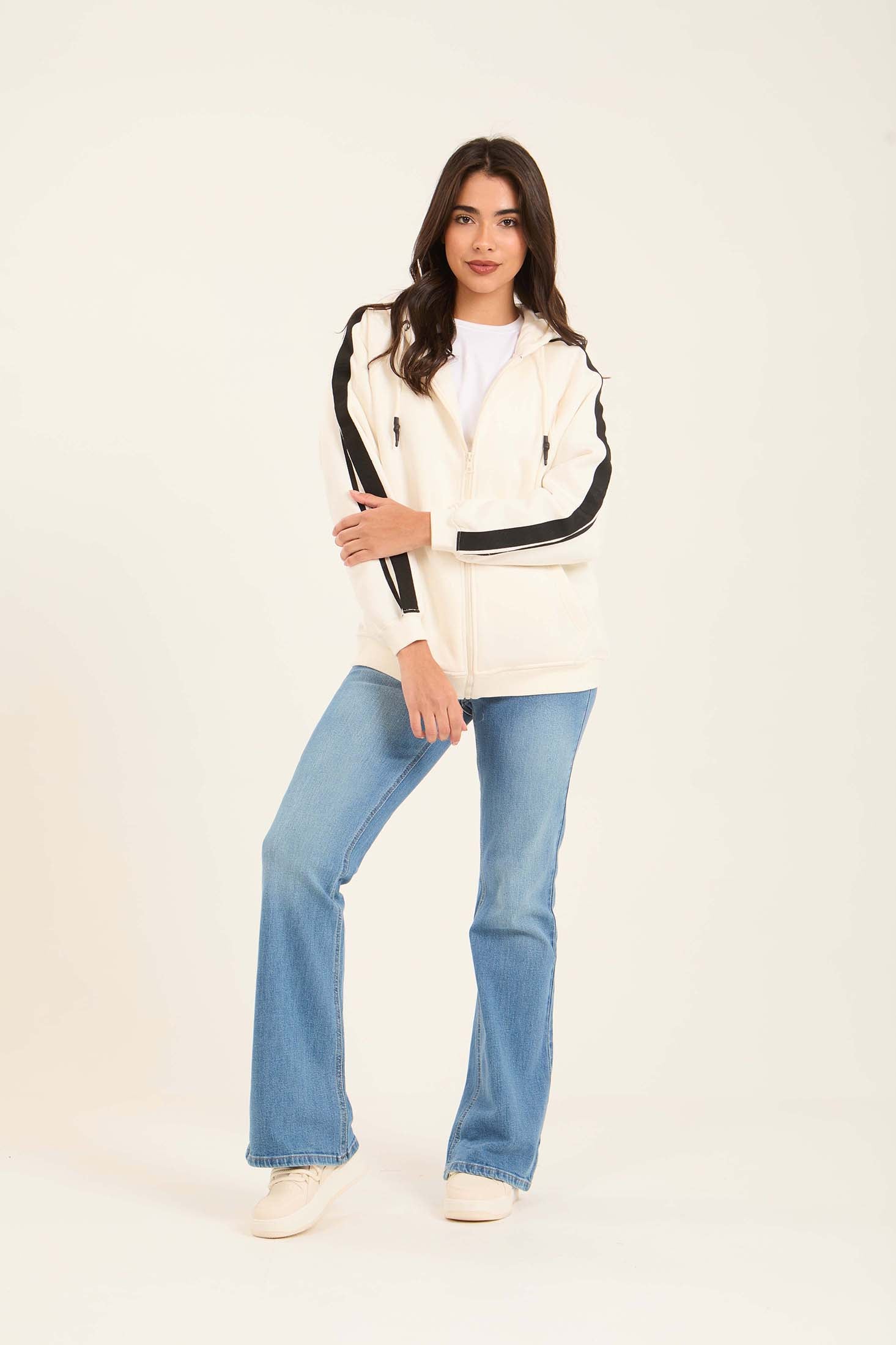 Women Sweat Jacket  Loose Off White