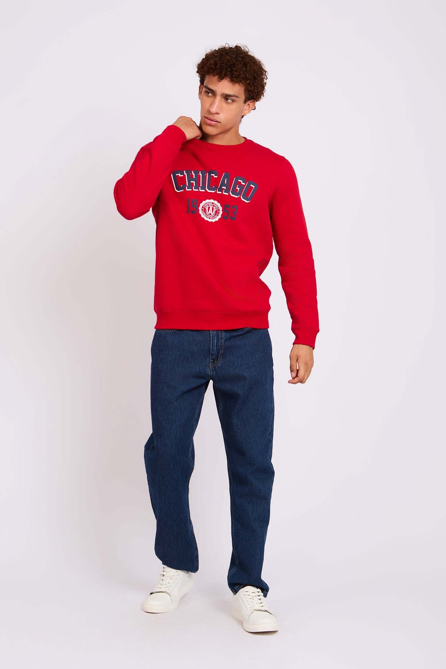 Men Sweat Shirt Regular Fit Front Printed Red