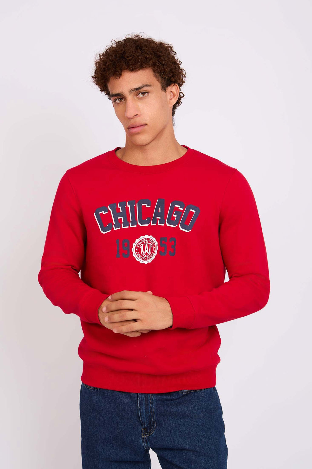 Men Sweat Shirt Regular Fit Front Printed Red