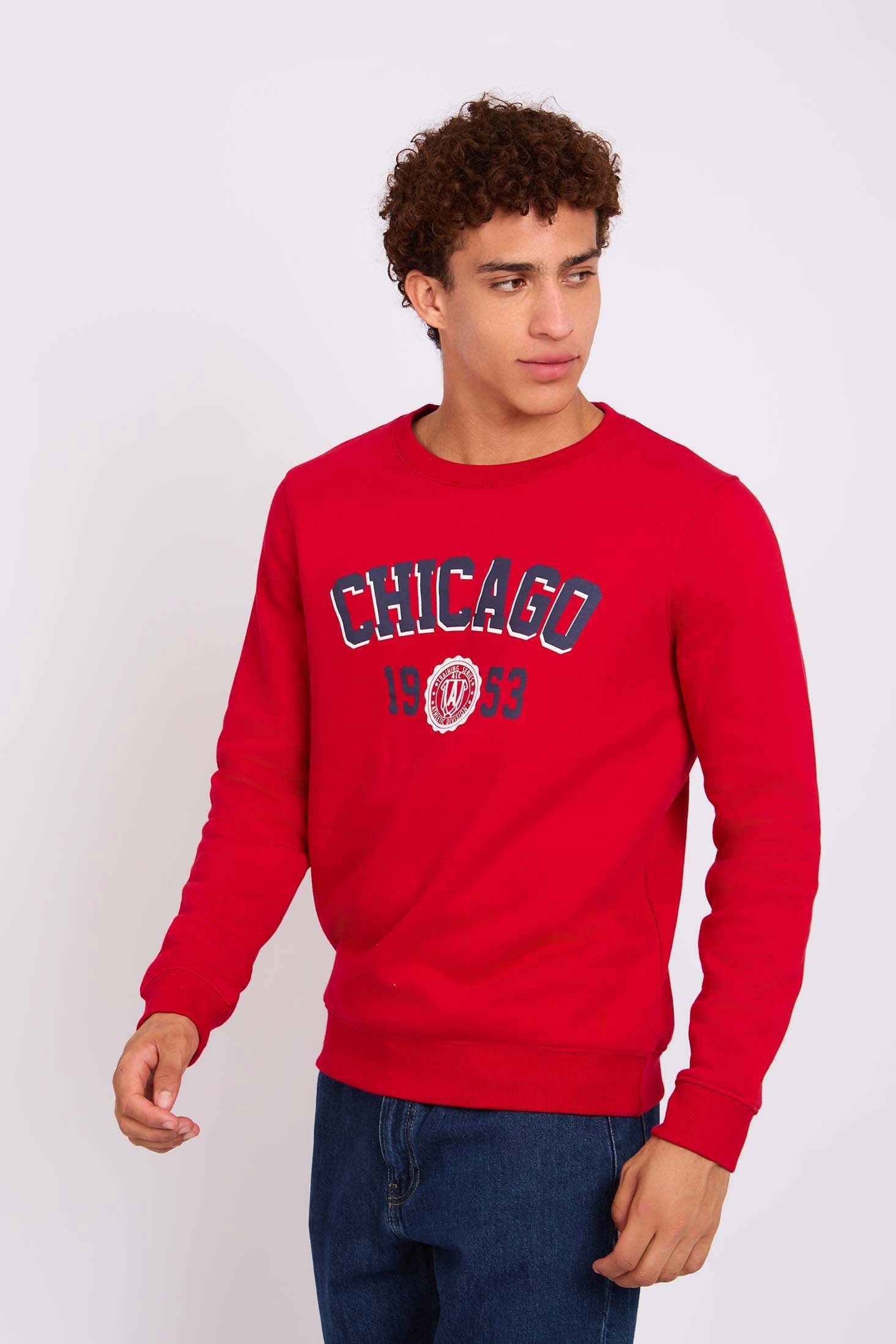 Men Sweat Shirt Regular Fit Front Printed Red