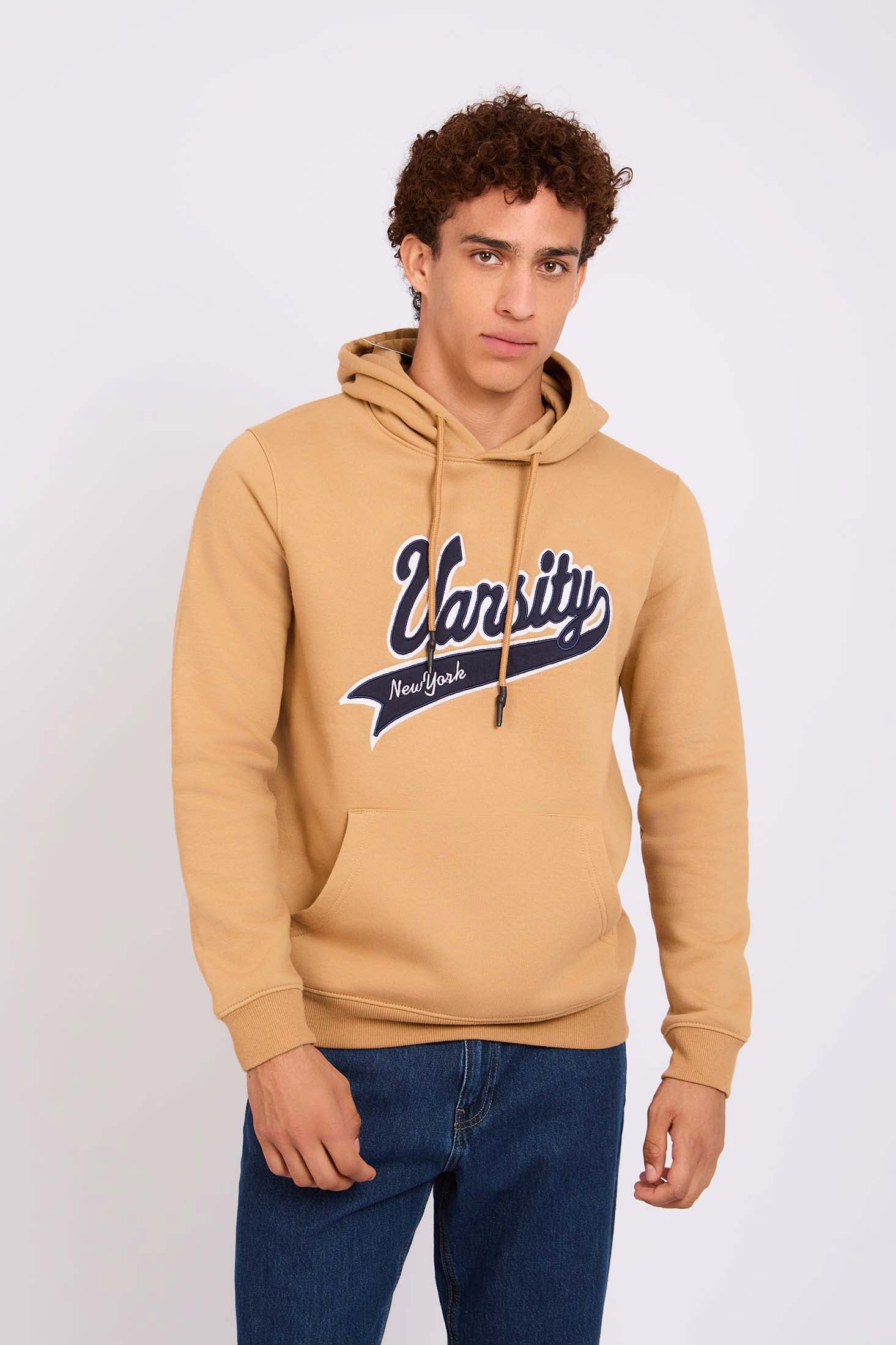 Men Sweat Shirt Regular Fit Front Printed Brown