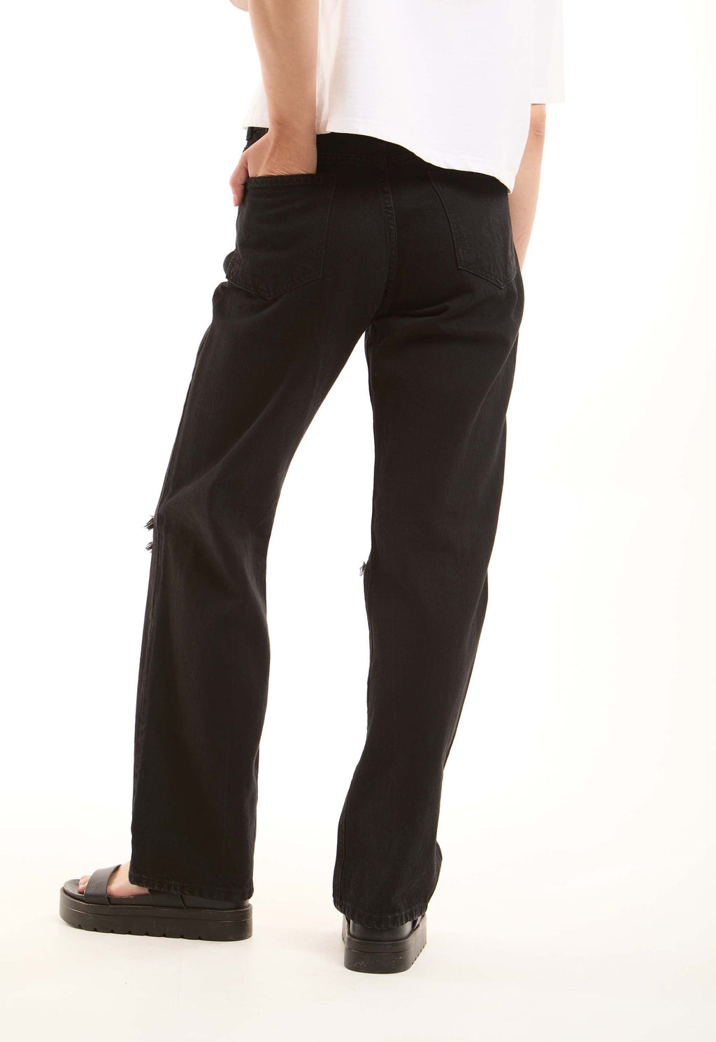 Ripped Straight-Leg Denim Pants