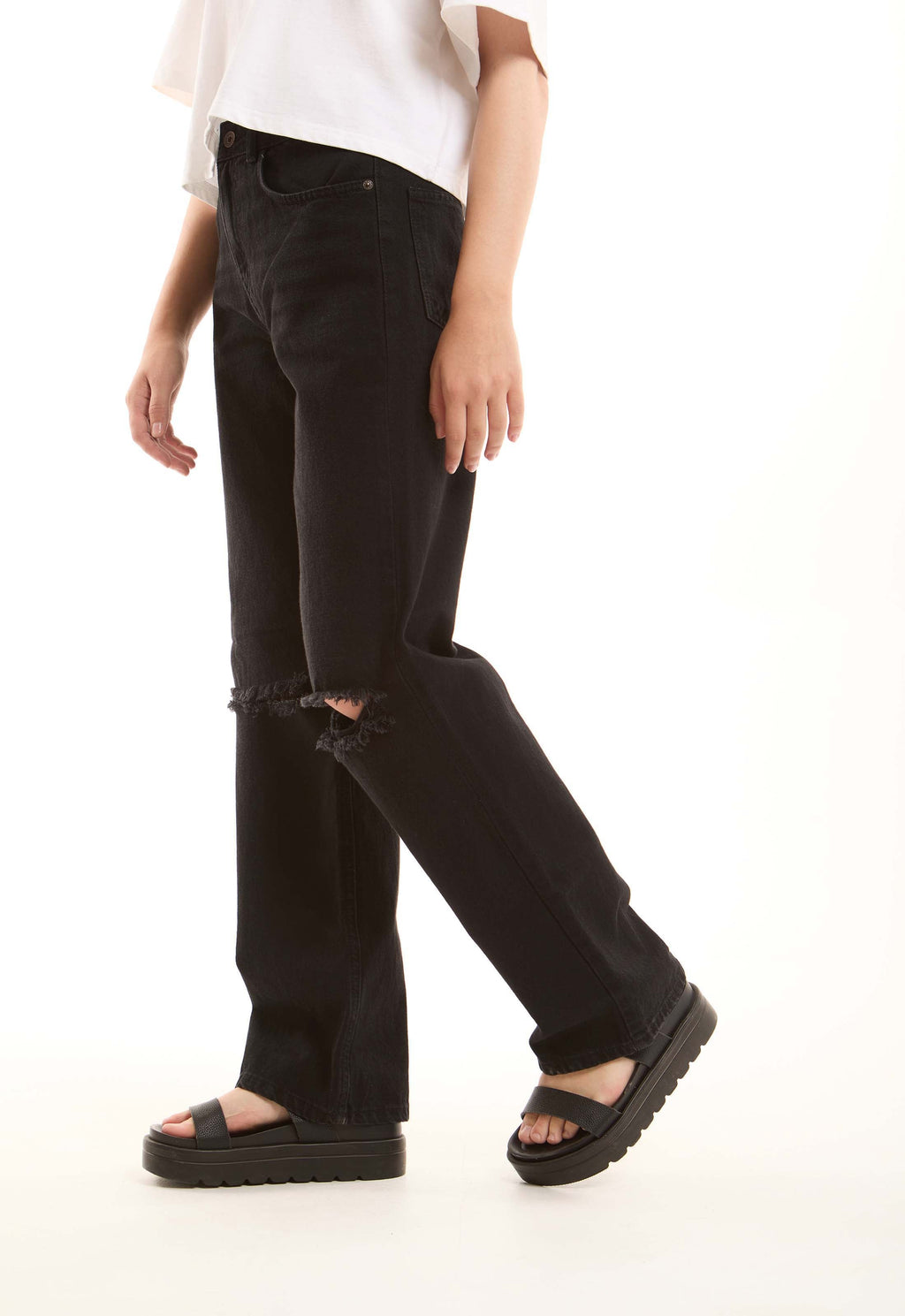 Ripped Straight-Leg Denim Pants