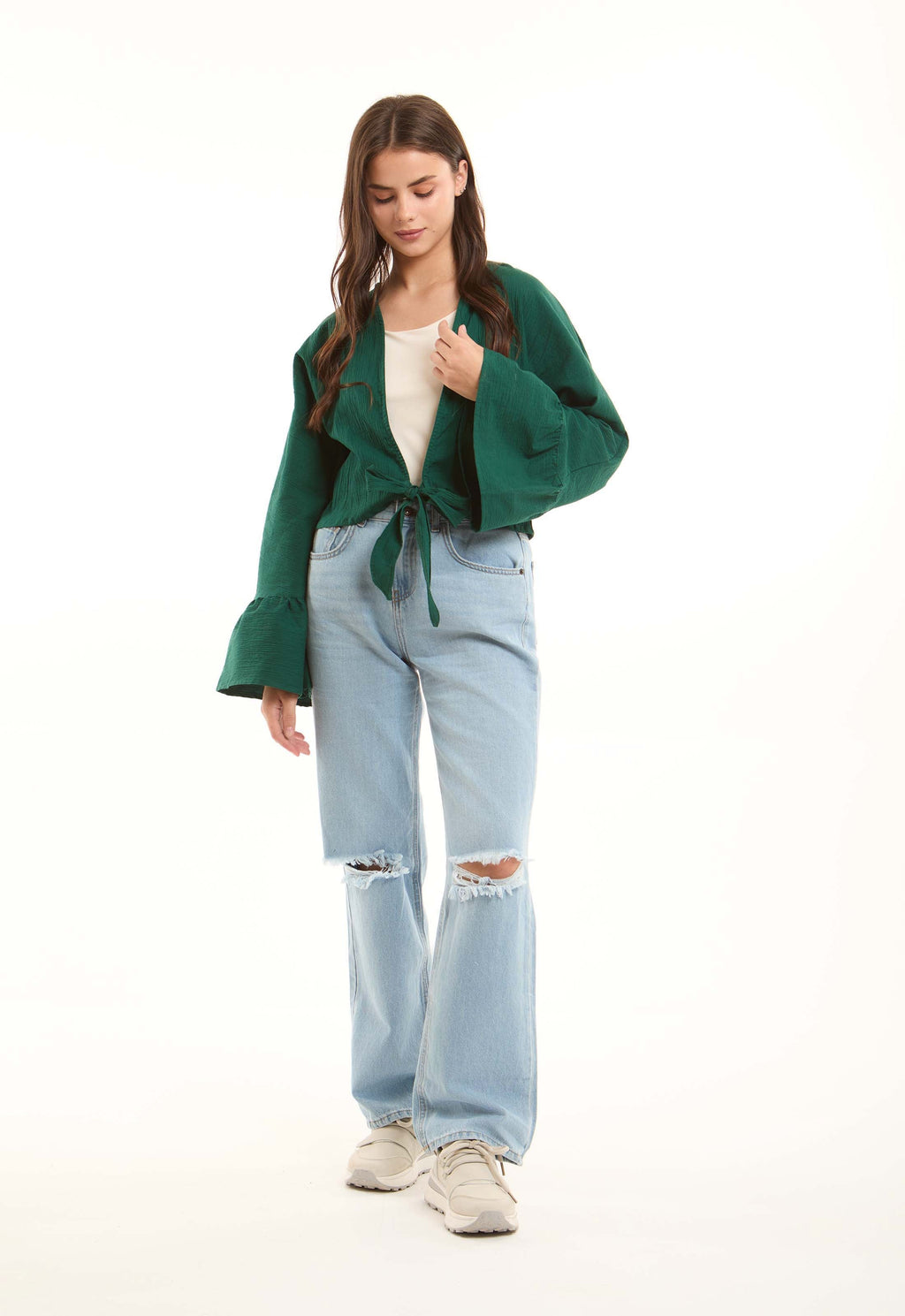 Ripped Straight-Leg Denim Pants