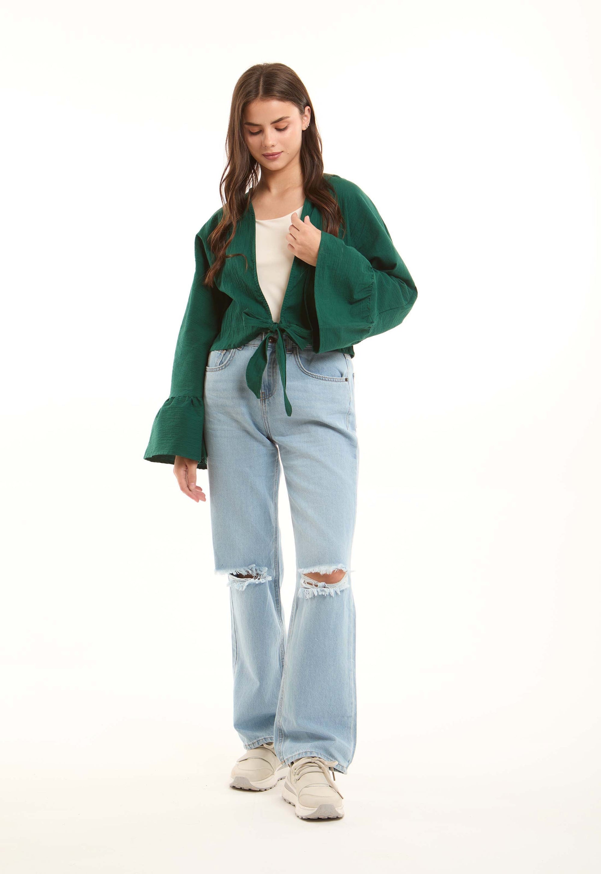 Ripped Straight-Leg Denim Pants