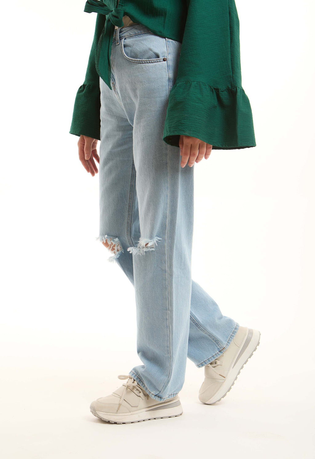 Ripped Straight-Leg Denim Pants