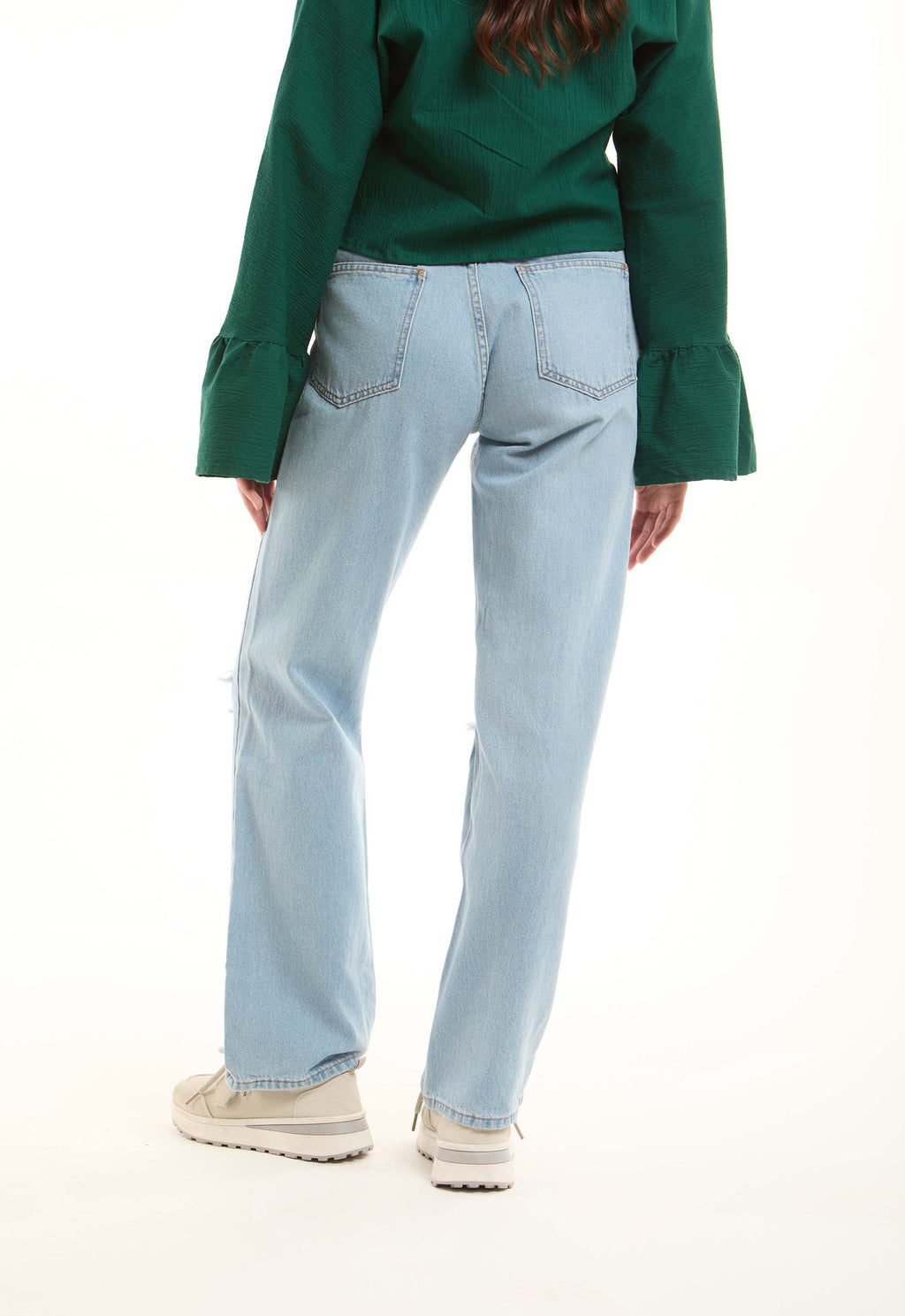 Ripped Straight-Leg Denim Pants