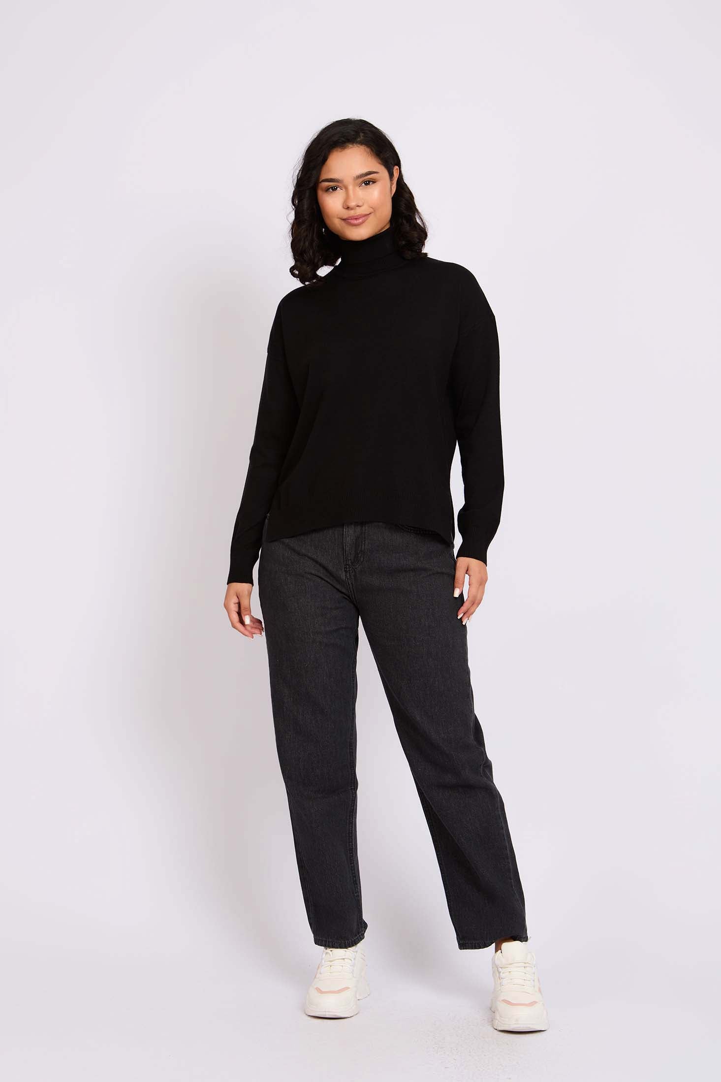 Women Pullover High Neck Black
