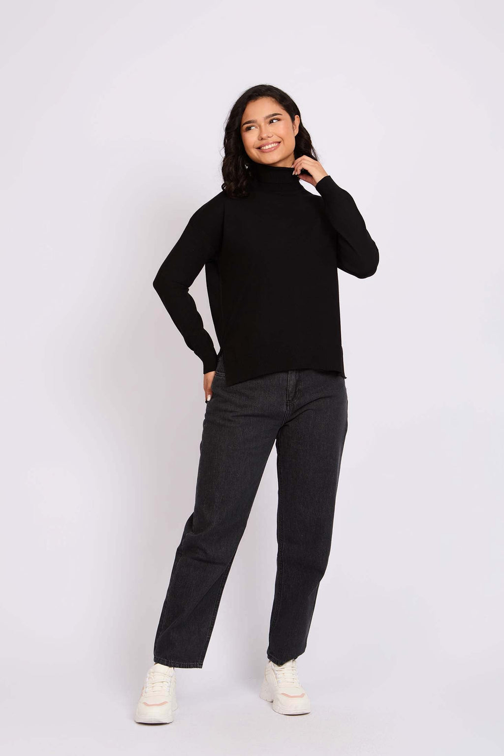 Women Pullover High Neck Black