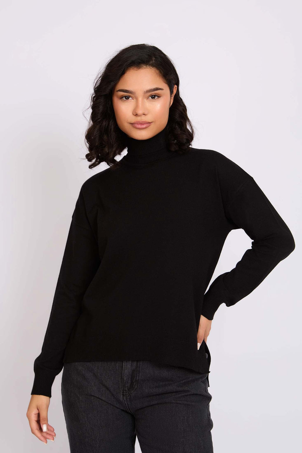 Women Pullover High Neck Black