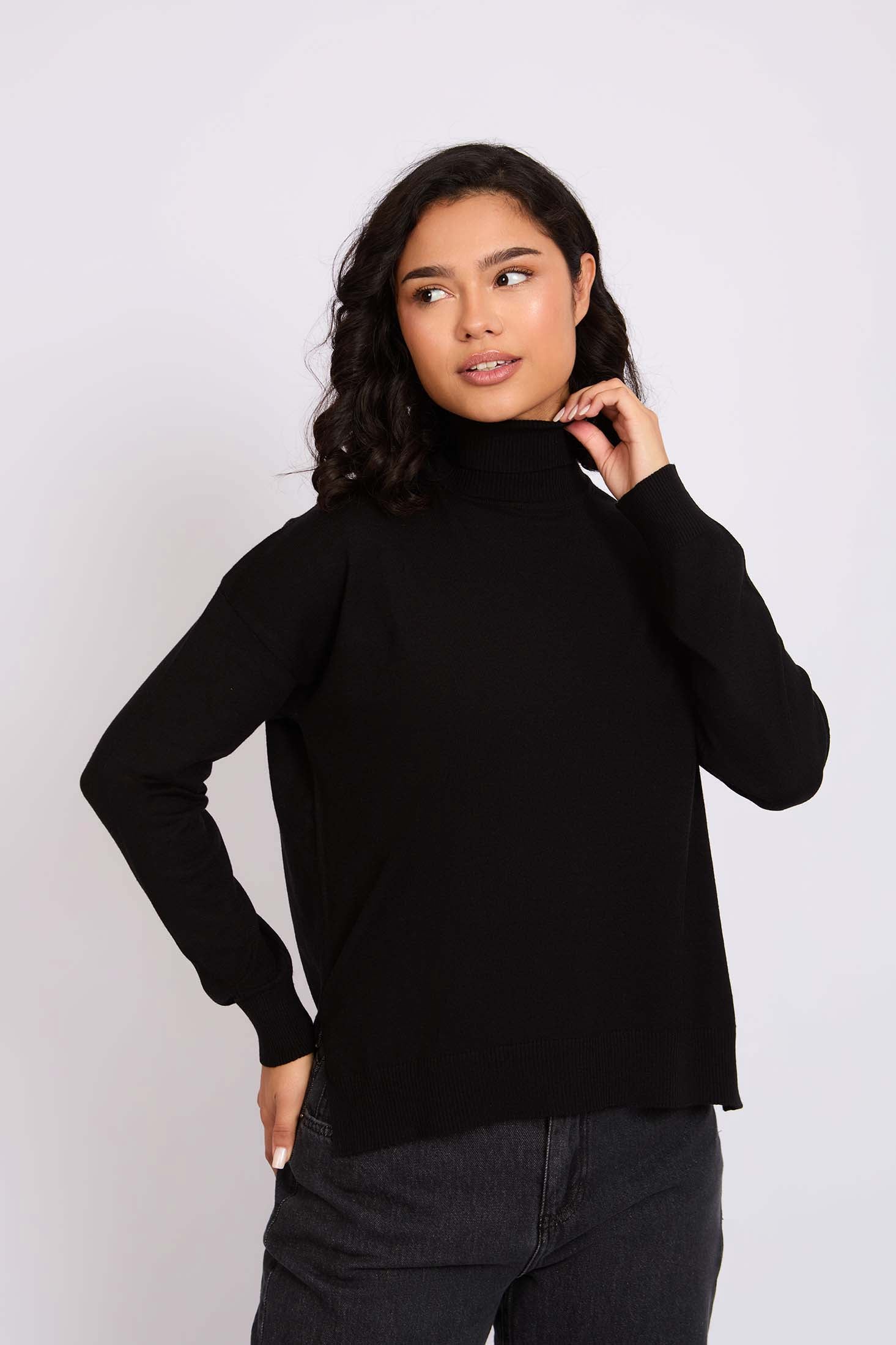 Women Pullover High Neck Black