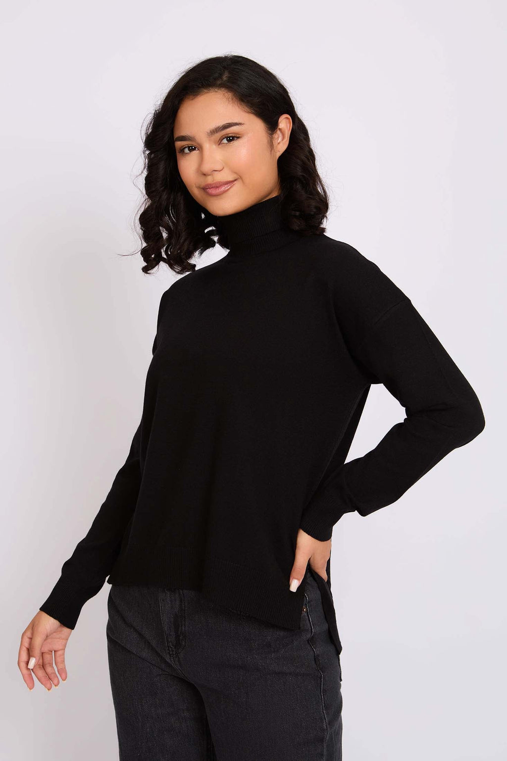 Women Pullover High Neck Black